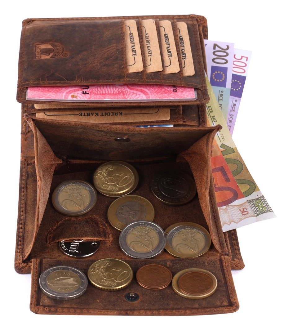 SHG Geldbörse Herren Leder Brieftasche mit Männerbörse Portemonnaie, Schutz Büffelleder Börse Lederbörse Münzfach RFID