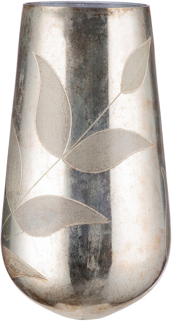 GILDE Tischvase Bosque, Dekovase (1 St), Vase aus Glas, mit Blattmotiv, Höhe  ca. 46 cm, Aus hochwertigem Glas gefertigt