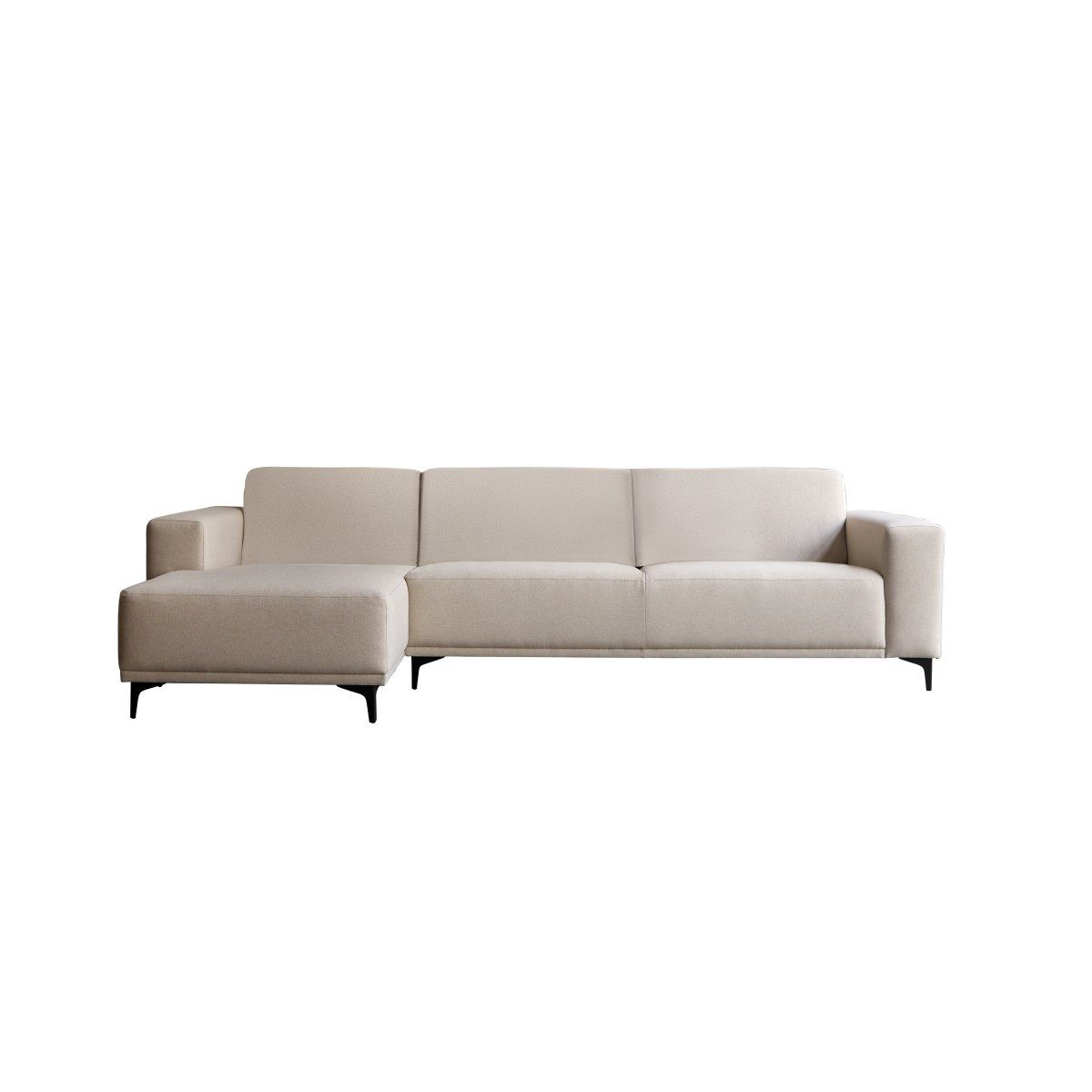 Tikamoon Sofa Ecksofa Lars mit Eckelement links und ecrufarbenem Stoffbezug 300 x 15