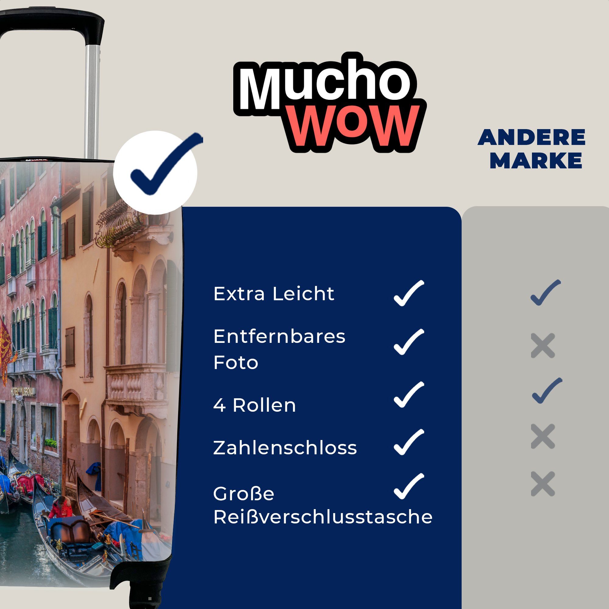 Reisetasche Handgepäckkoffer Venedig - rollen, - Handgepäck für Architektur mit 4 Ferien, Italien, MuchoWow Trolley, Rollen, Reisekoffer