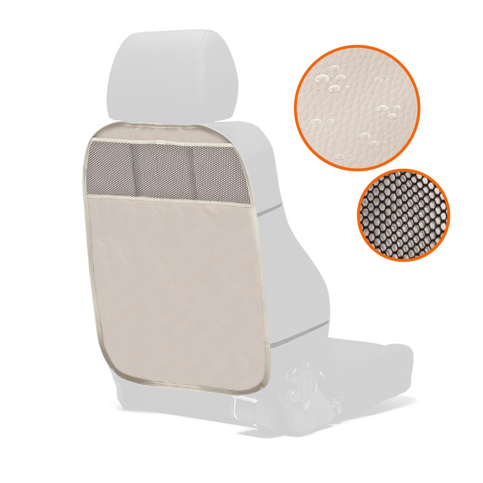 aus mit P Rückenlehnenschutz Design & Taschen Stück), in Kunstleder 3 Sitzschoner Auto-Rückenlehnentasche Car Kinder (2 L beige