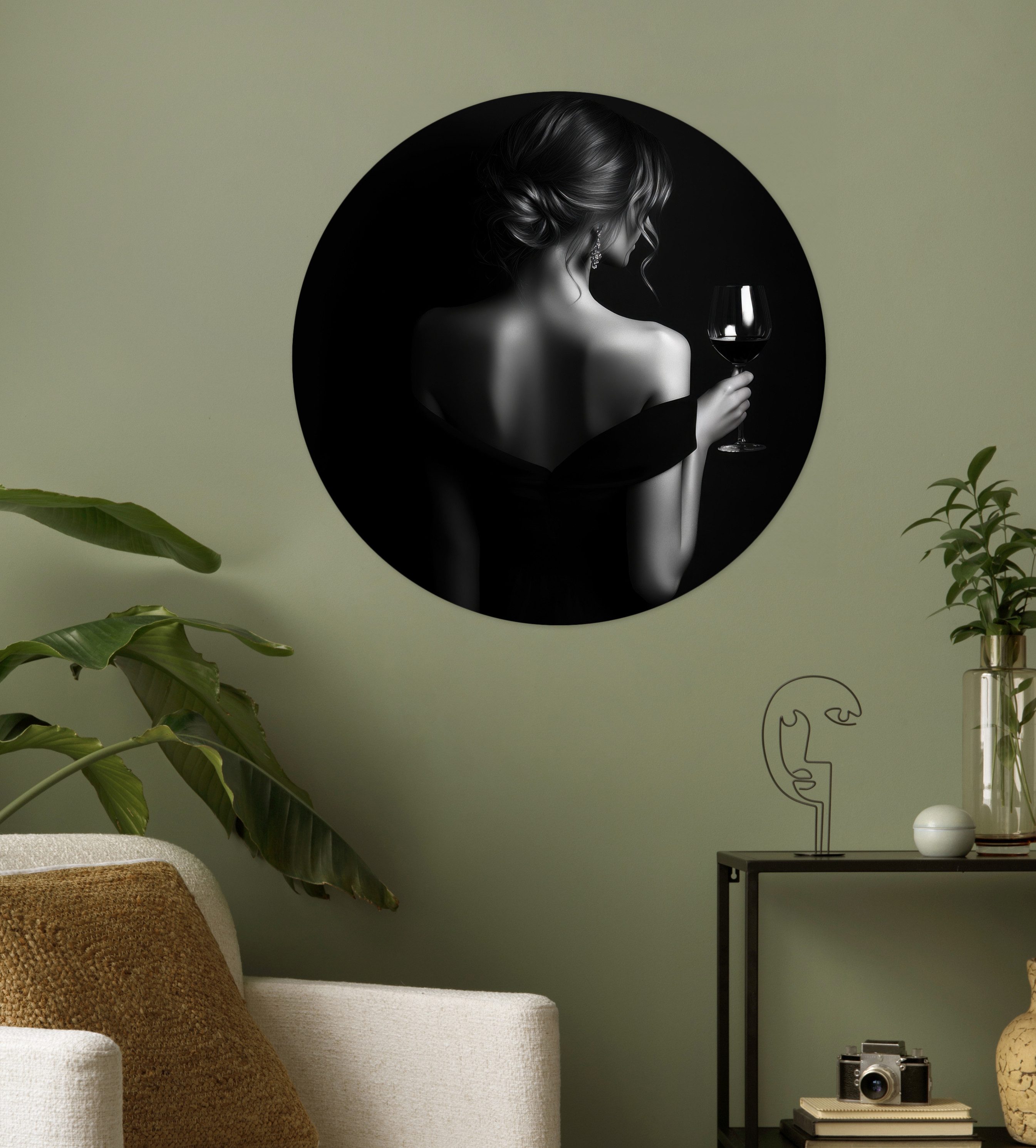 MuchoWow Wandsticker Frau - Wein - Kleid (1 St), Tapetensticker Selbstklebend, Wandbild Wohnzimmer, 80x80 cm