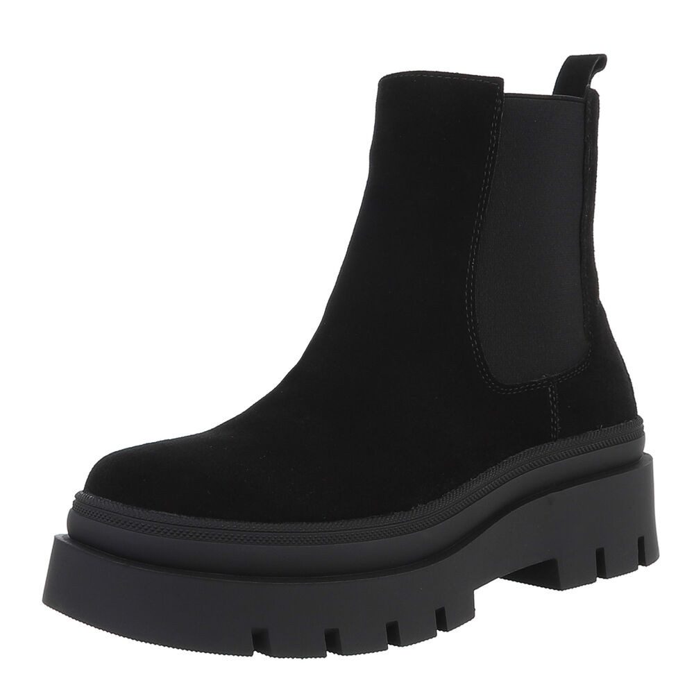 Ital-Design Damen Chelsea Schuhe aus Wildleder Plateaustiefelette (88489381) Blockabsatz Stiefeletten in Schwarz