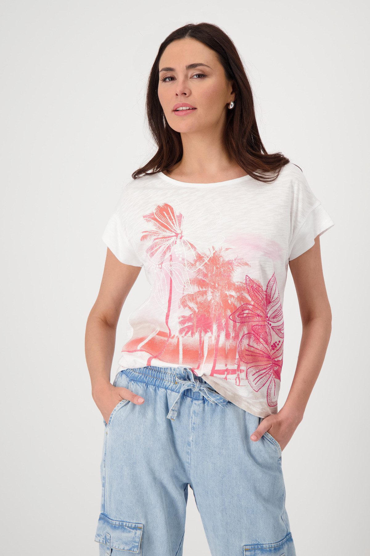 Monari Rundhalsshirt mit Tropicalprint günstig online kaufen