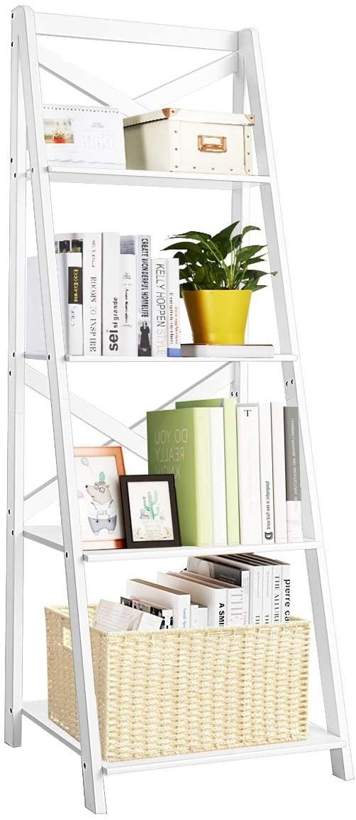 COSTWAY Leiterregal Bücherregal, 1-tlg., 4 Ebenen, aus Holz, 50x45x145cm Weiß | Weiß