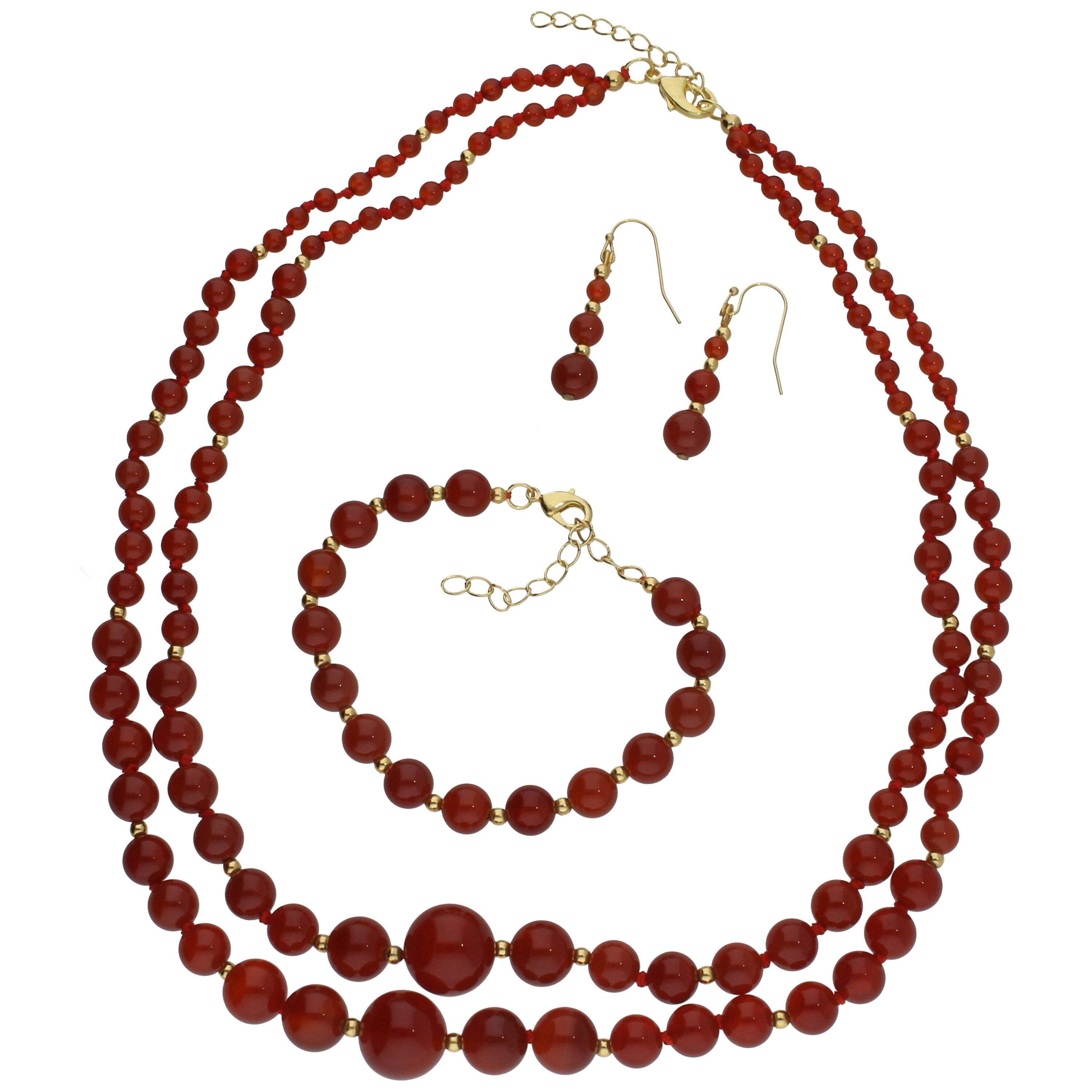 Jacques Charrel Schmuckset Rote Achat Kugeln, Messing