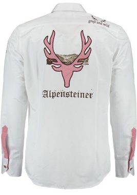 OS-Trachten Trachtenhemd Irono Langarmhemd mit Motivdruck "Hirsch"