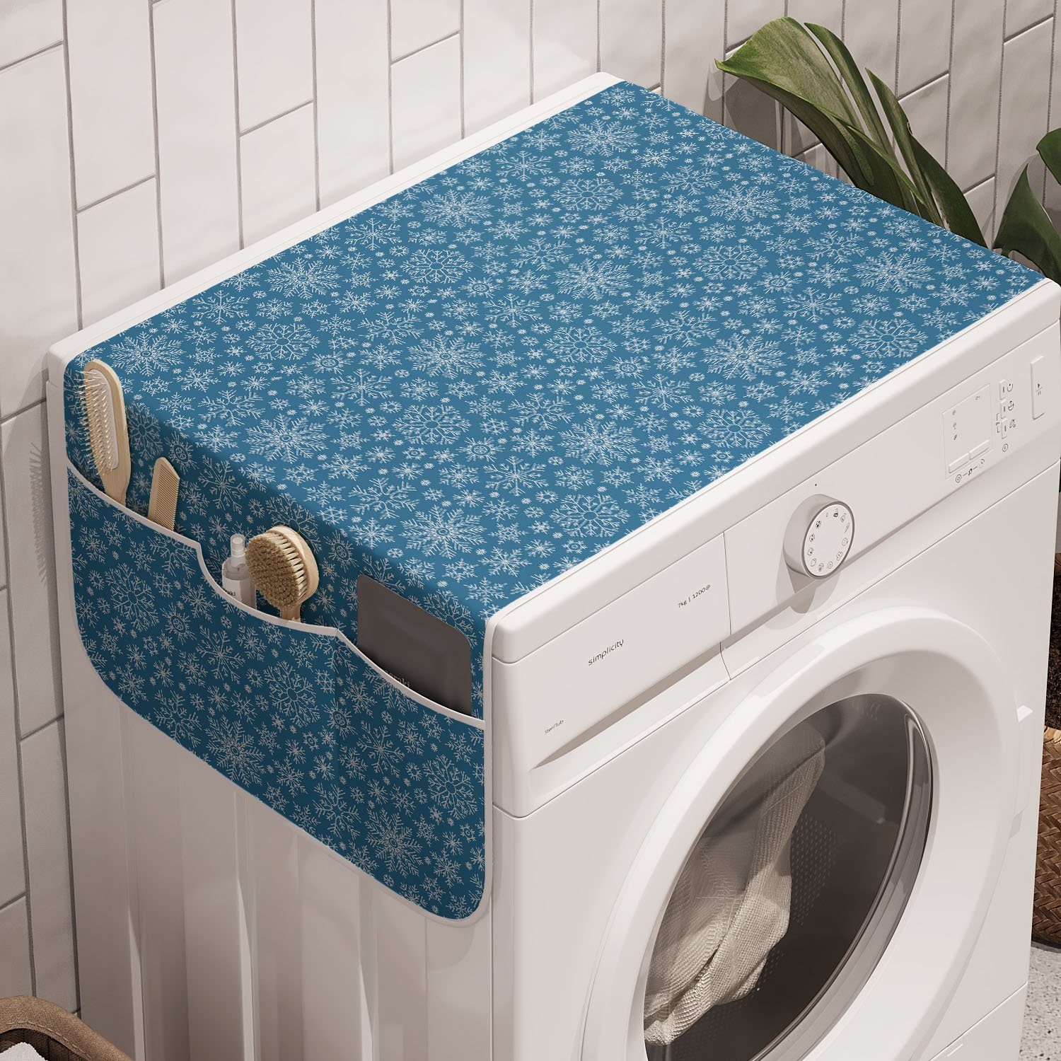 Abakuhaus Badorganizer Anti-Rutsch-Stoffabdeckung für Waschmaschine und Trockner, Winter Schneeflocken auf blauem Muster