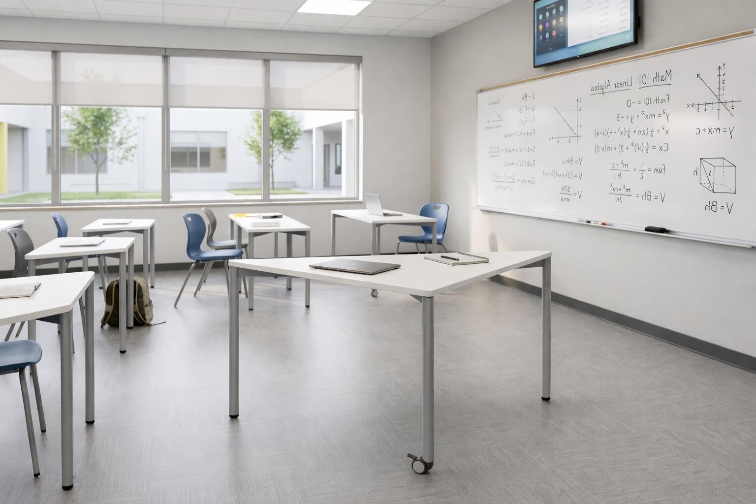 Xlmoebel Schreibtisch Moderne Schulbank mit dreieckiger Tischplatte und Rollen in Weiß, Made in Europa