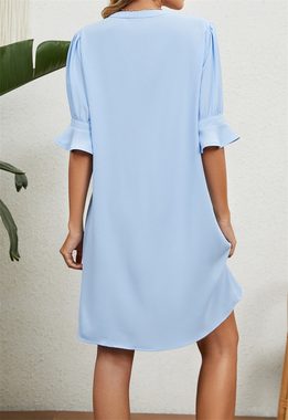AFAZ New Trading UG Sommerrock Einfarbiges, lockeres Sommerkleid für Damen mit Dreiviertelärmeln Sexy vielseitiges Kleid mit V-Ausschnitt, bequem und weich