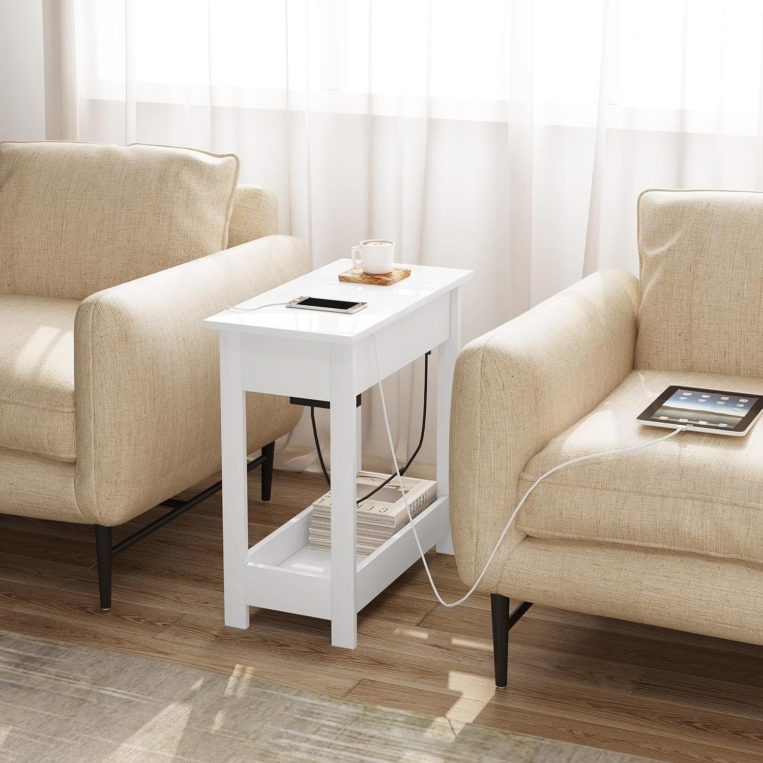 EUGAD Beistelltisch (1-St), mit Steckdose, klappbare Tischplatte, 3 Ablagef günstig online kaufen