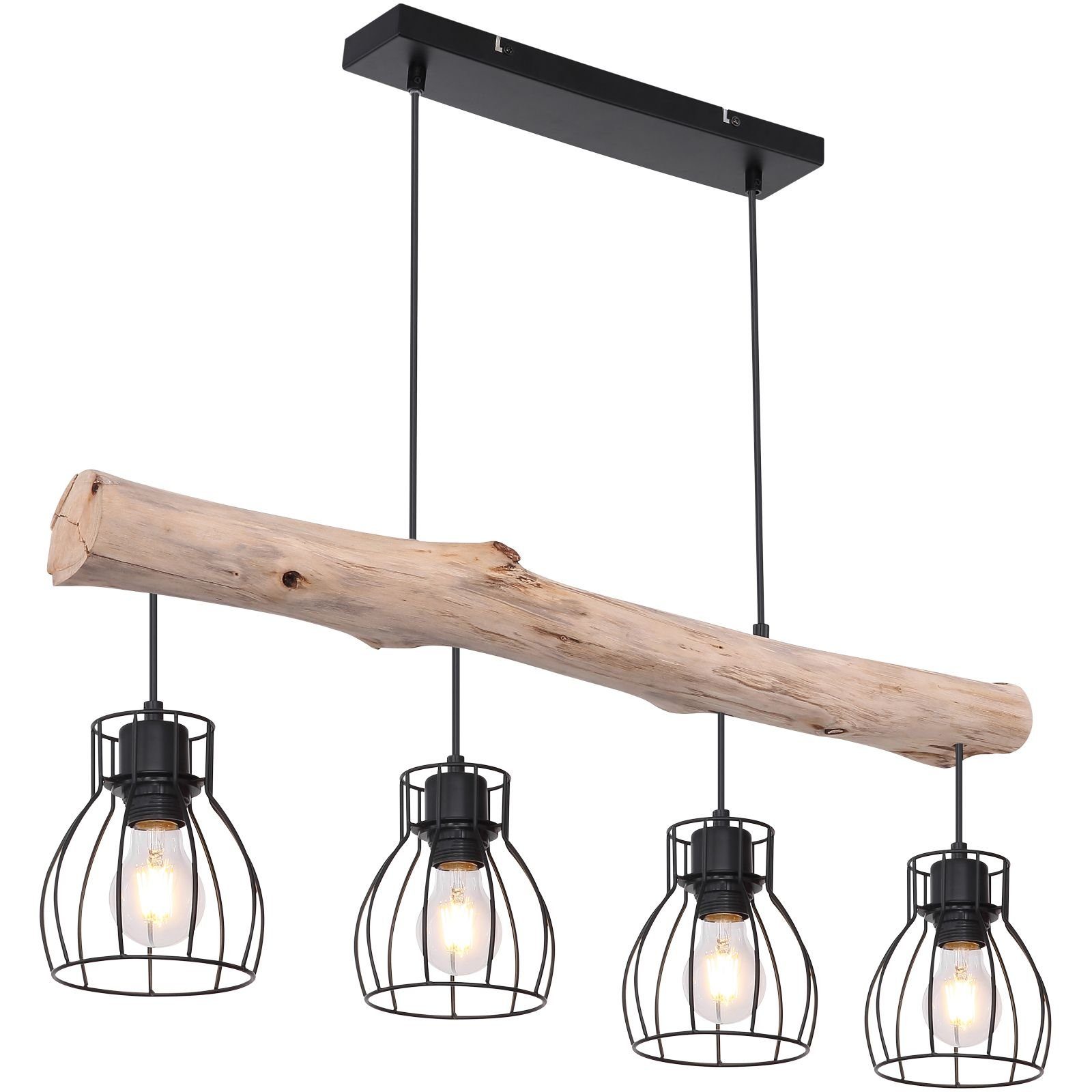 GLOBO Hängeleuchte Hängeleuchte Esszimmer Pendelleuchte Wohnzimmer Hängelampe Holz 4 flammig, schwarz, Metall, ohne Leuchtmittel, Lichtfarbe ist abhängig vom Leuchtmittel, Metall, Pendellampe, Schlafzimmer, Küche, Flur mehr