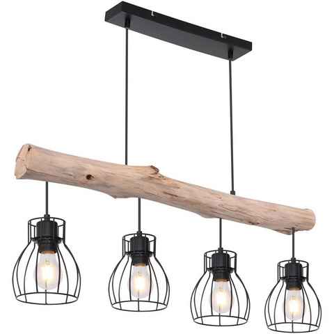 Globo Hängeleuchte Hängeleuchte Esszimmer Pendelleuchte Wohnzimmer Hängelampe Holz, 4 flammig, schwarz, Metall, ohne Leuchtmittel, Lichtfarbe ist abhängig vom Leuchtmittel, Metall, Pendellampe, Schlafzimmer, Küche, Flur