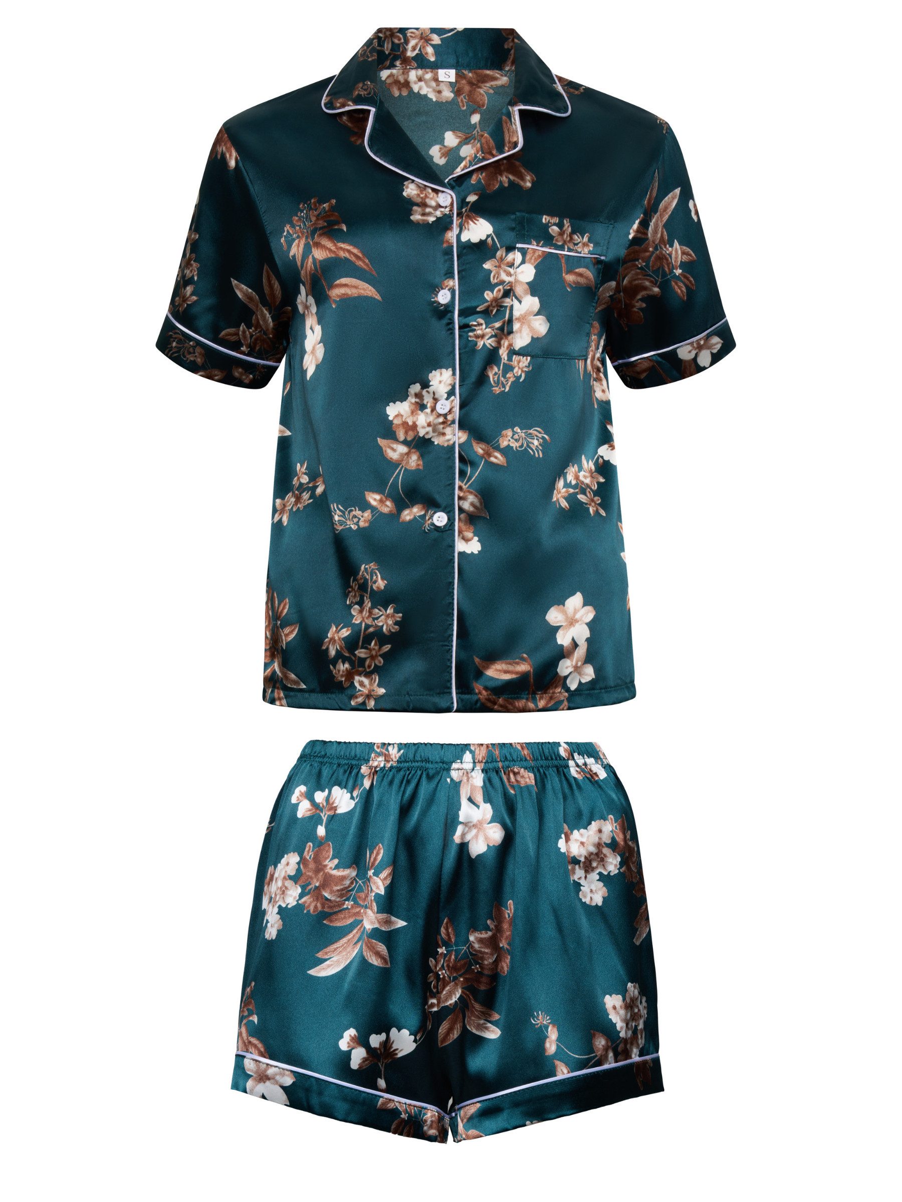 Elegant Love Schlafanzug Damen Satin Pyjama Set – Kurzarm Nachtwäsche mit B günstig online kaufen