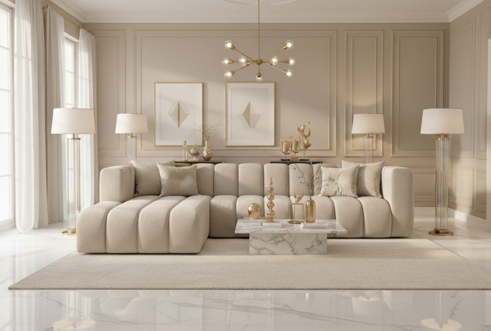 Kaiser Möbel Ecksofa Moderne aus Veloursstoff Salvador Grand L 318 cm, Ecksofa, Tiefe Sitzflächen,Premium-Velours Salvador,Design Soft-Cube