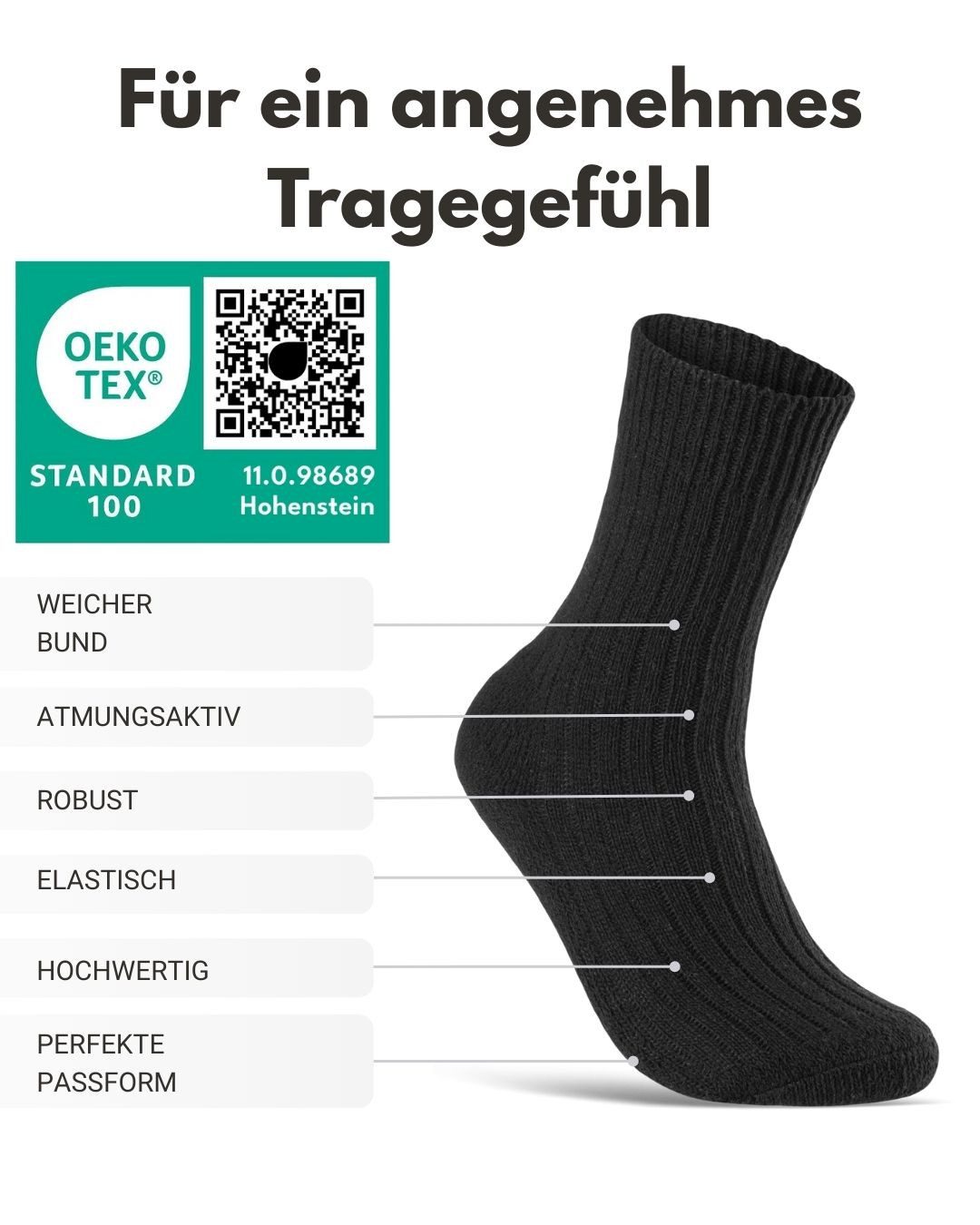 sockenkauf24 Norwegersocken 6 Paar warme Wintersocken Herren & Damen Wollsocken mit verstärkter Sohle in Schwarz Grau Anthrazit - 70301T