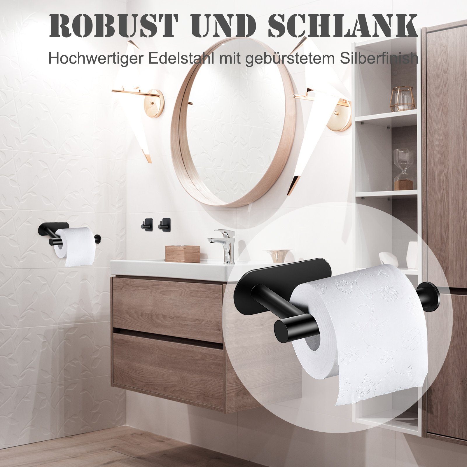MDHAND 2 Edelstahl (3-St), Mit Toilettenpapierhalter Handtuchhaken selbstklebenden Toilettenpapierhalter