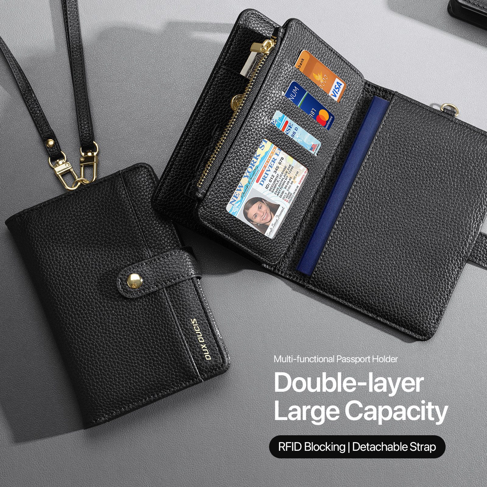 Dux Ducis Brieftasche Reisebeutel – RFID-Blocker Passhülle mit Schulterband & Fächern