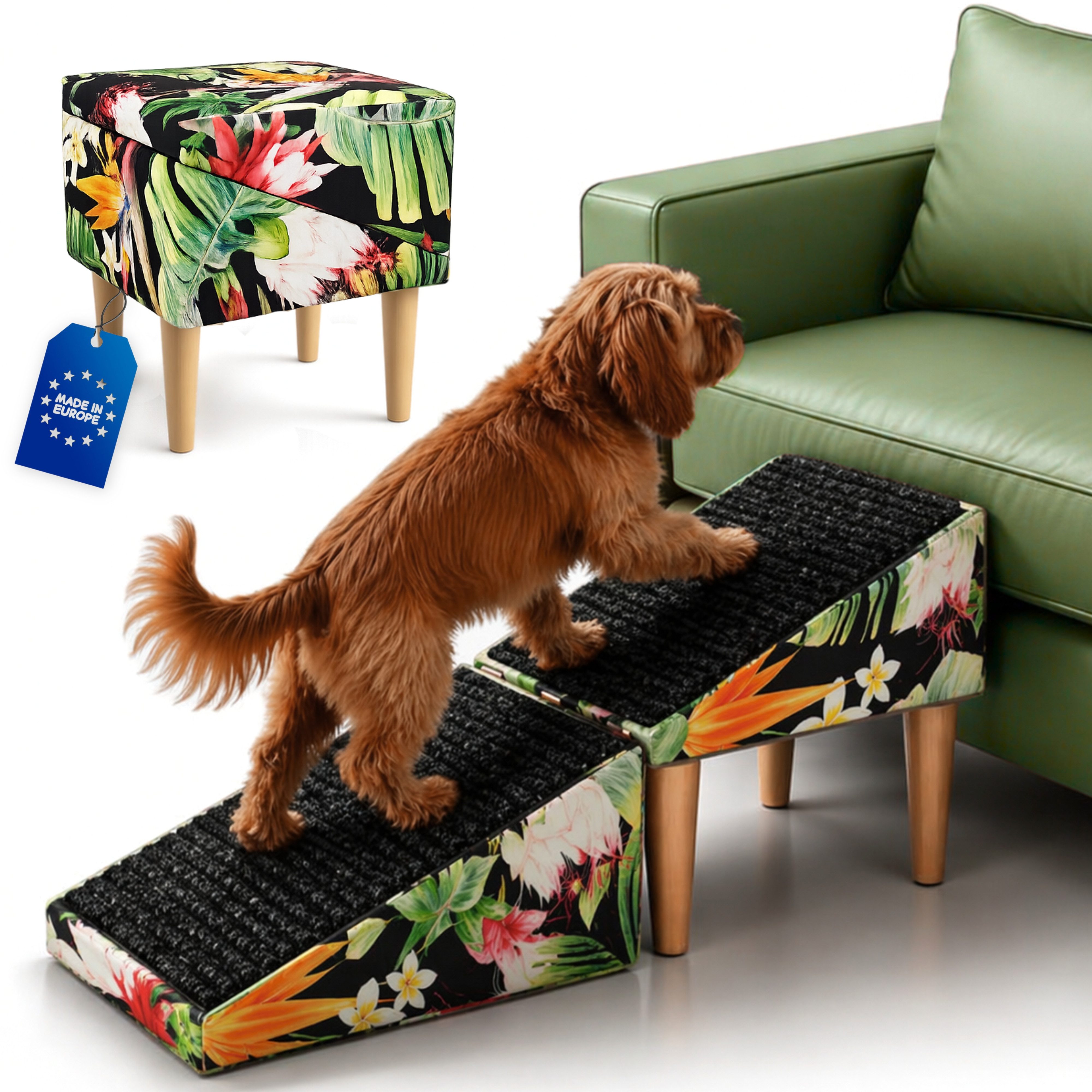 Outentin Haustiertreppe Hundetreppe klappbar mit Polster - Hunderampe Sofa Bett Katze (100 kg Belastbarkeit 2-in-1 Funktion 72x36x36 cm, 16 Farben, 1-St., Rutschfeste Oberfläche, Gelenkschonend, Pflegeleicht, Für Innenbereich)