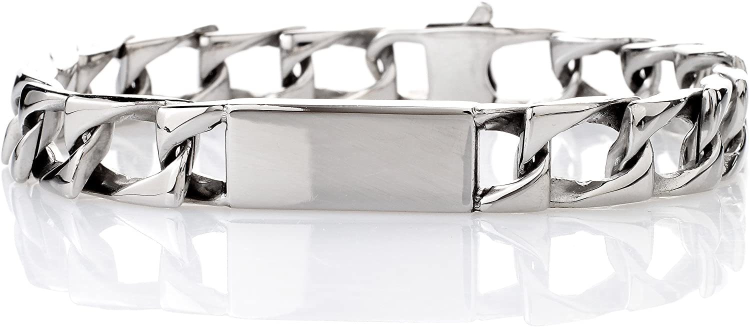 Edelstahlarmband Edelstahl Panzer Armband Mit Platte Ideal Zum Eingravieren Hochglänzend 21cm - Herrenschmuck