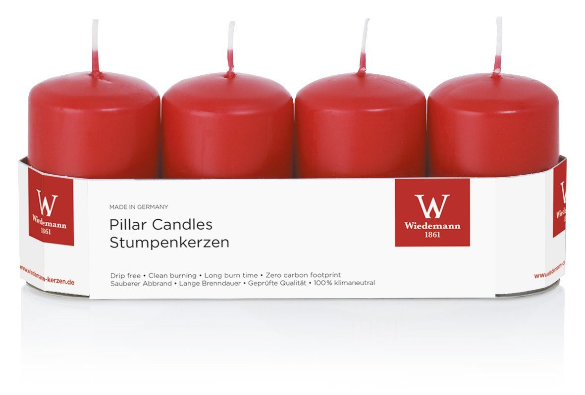 Wiedemann Kerzen Stumpenkerze Stumpenkerzen "4er Riegel", getaucht Rot 80 x  50