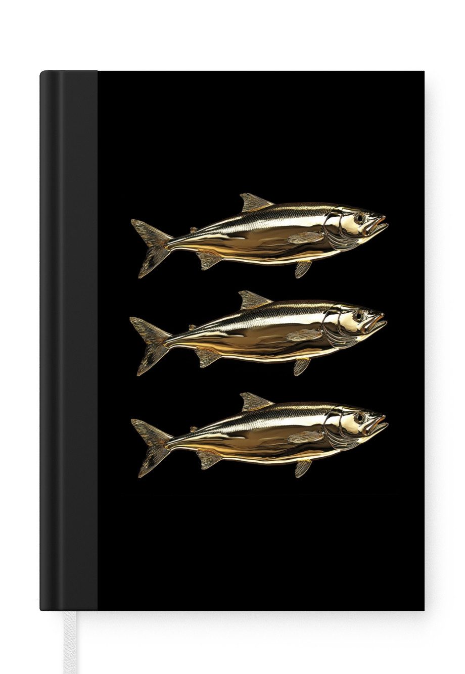 MuchoWow Notizbuch Fische - Gold - Schwarz, Notebook, Notizblock a5, Tagebuch, Journal Liniert