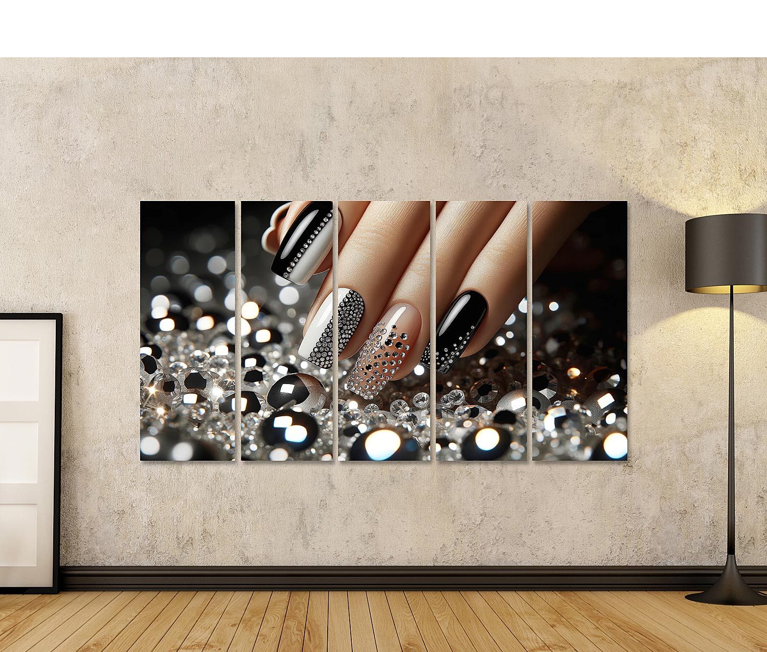 islandburner Leinwandbild Funkelnde Eleganz In Schwarz Weiß Maniküre Nagels günstig online kaufen