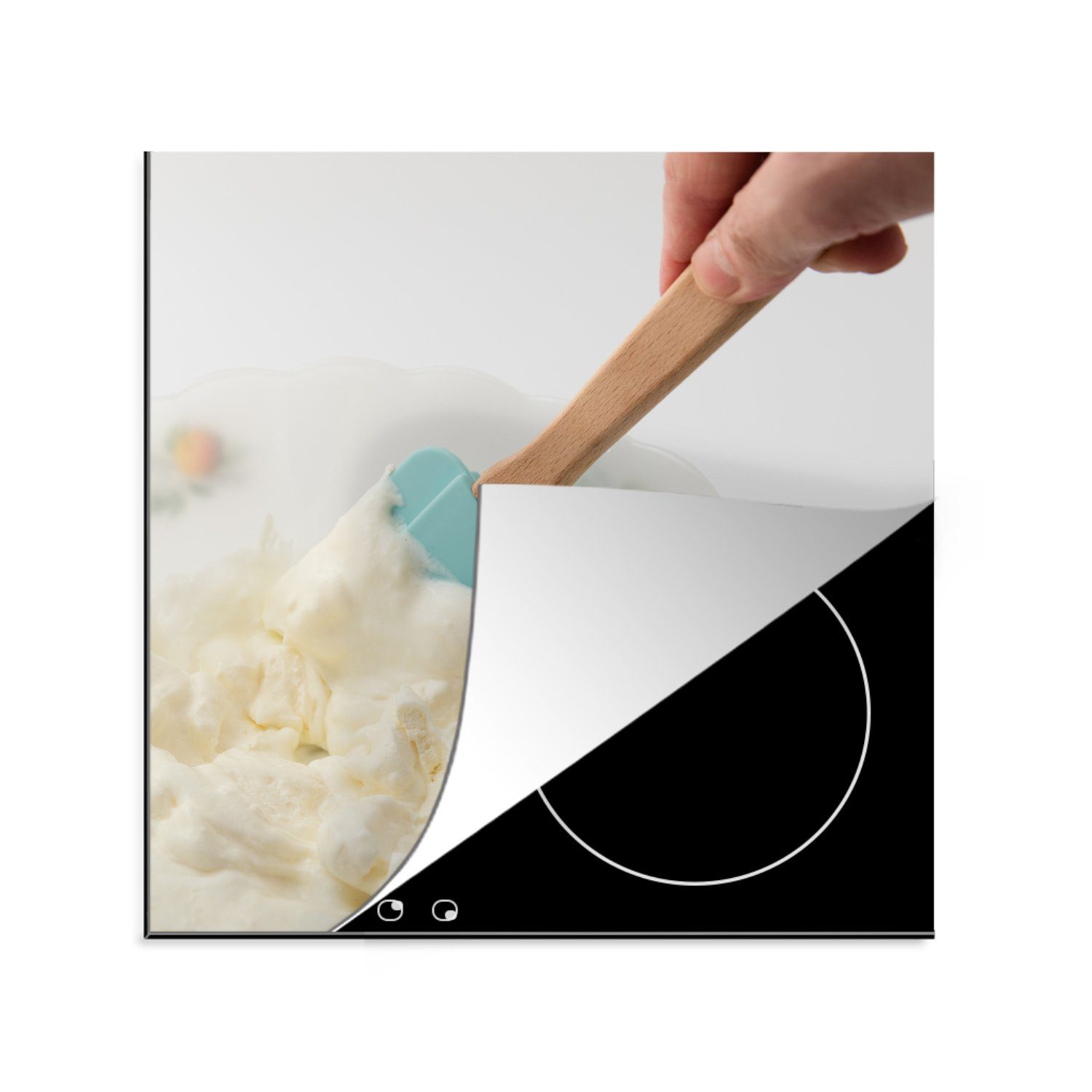 MuchoWow Herdblende-/Abdeckplatte Eine Mischung aus Mascarpone und Quark, Vinyl, (1 tlg), 78x78 cm, Ceranfeldabdeckung, Arbeitsplatte für küche
