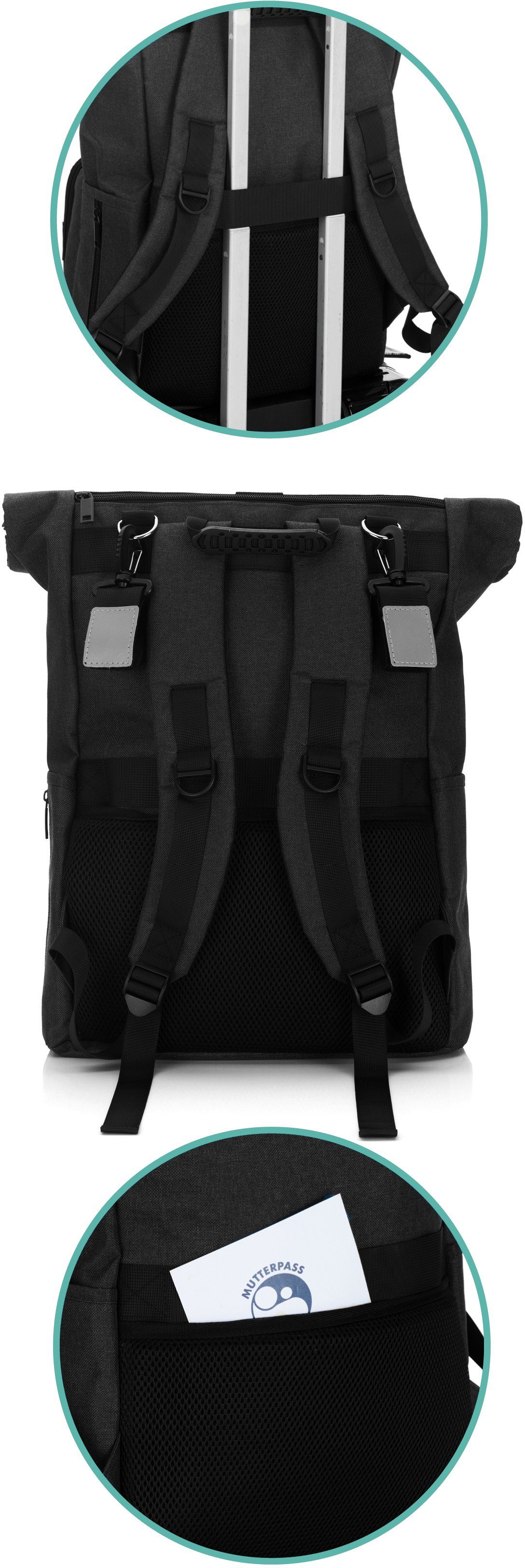 Fillikid Wickelrucksack Tokio, schwarz melange, Wickelauflage mit und Volumenerweiterung