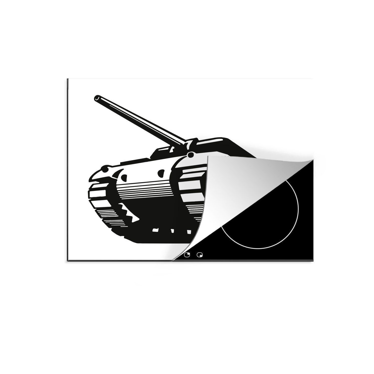 tlg), Herdblende-/Abdeckplatte Ceranfeldabdeckung MuchoWow (1 Illustration militärischen Mobile nutzbar, cm, eines Panzers, Vinyl, Arbeitsfläche 60x52