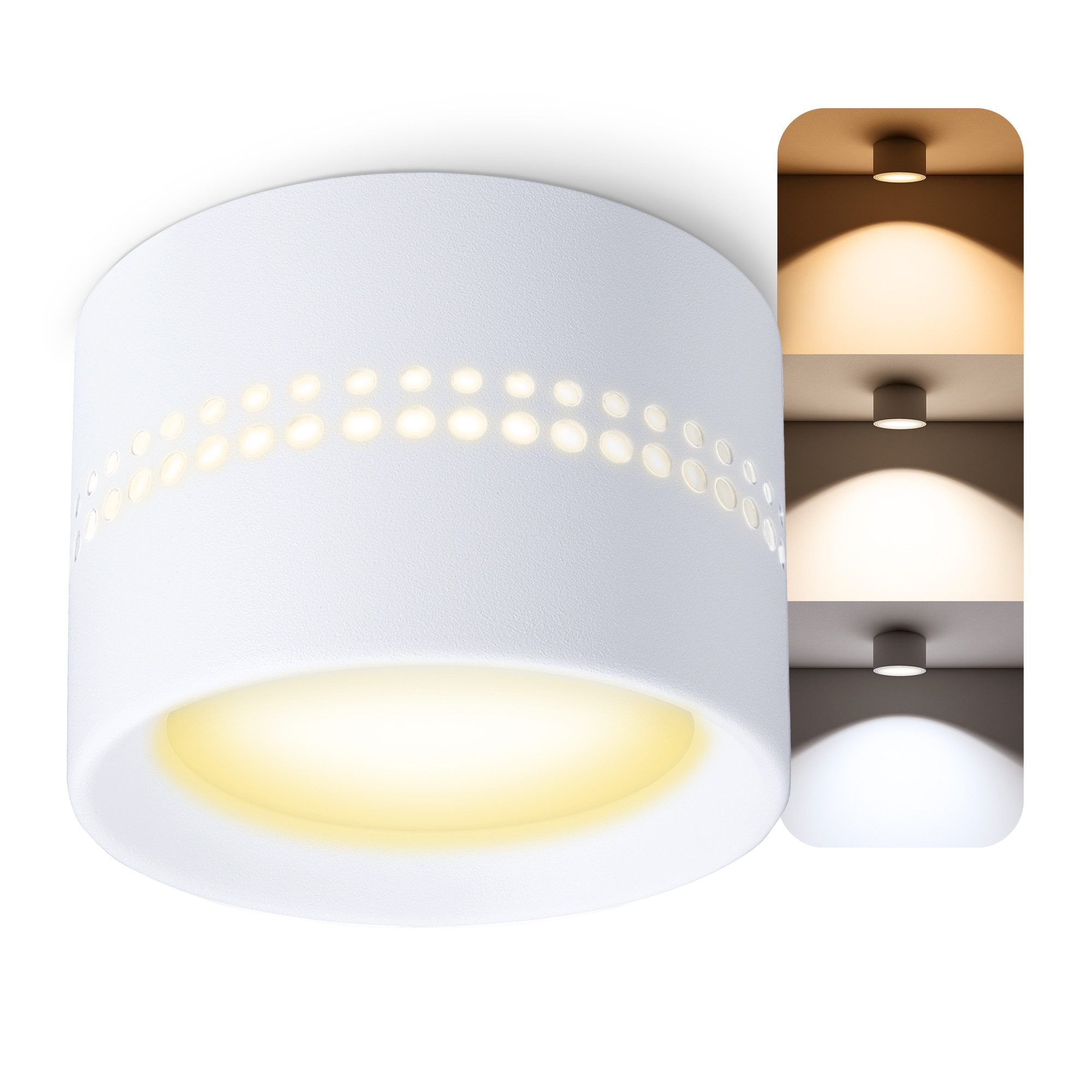 SSC-LUXon LED Aufbaustrahler ALAPI Deckenspot mit Lampe GX53 drei einstellbaren Lichtfarben 3CCT, Warmweiß