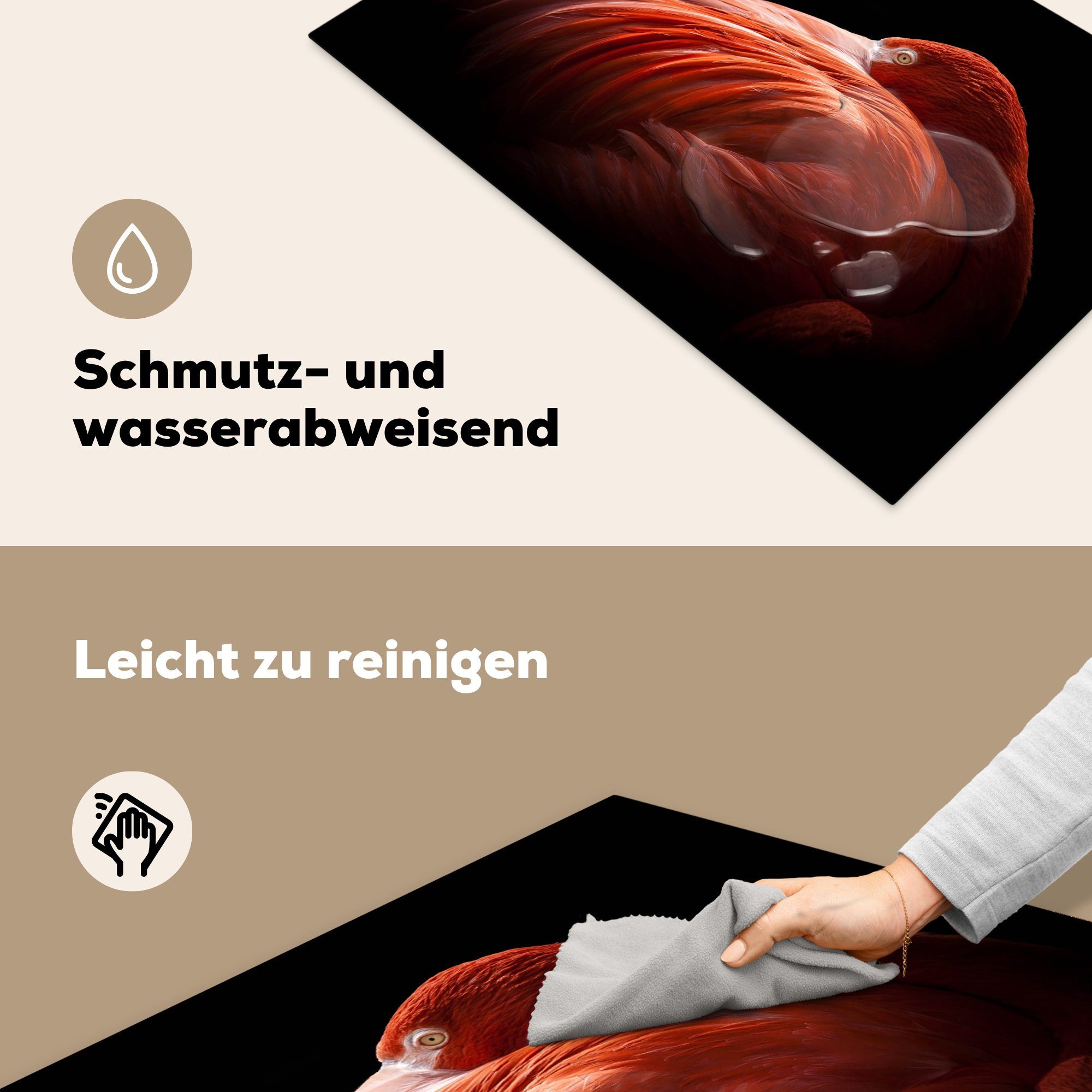 - tlg), MuchoWow Rosa, Induktionskochfeld Flamingo die Vinyl, für 81x52 Federn Herdblende-/Abdeckplatte (1 - küche, cm, Schutz Ceranfeldabdeckung