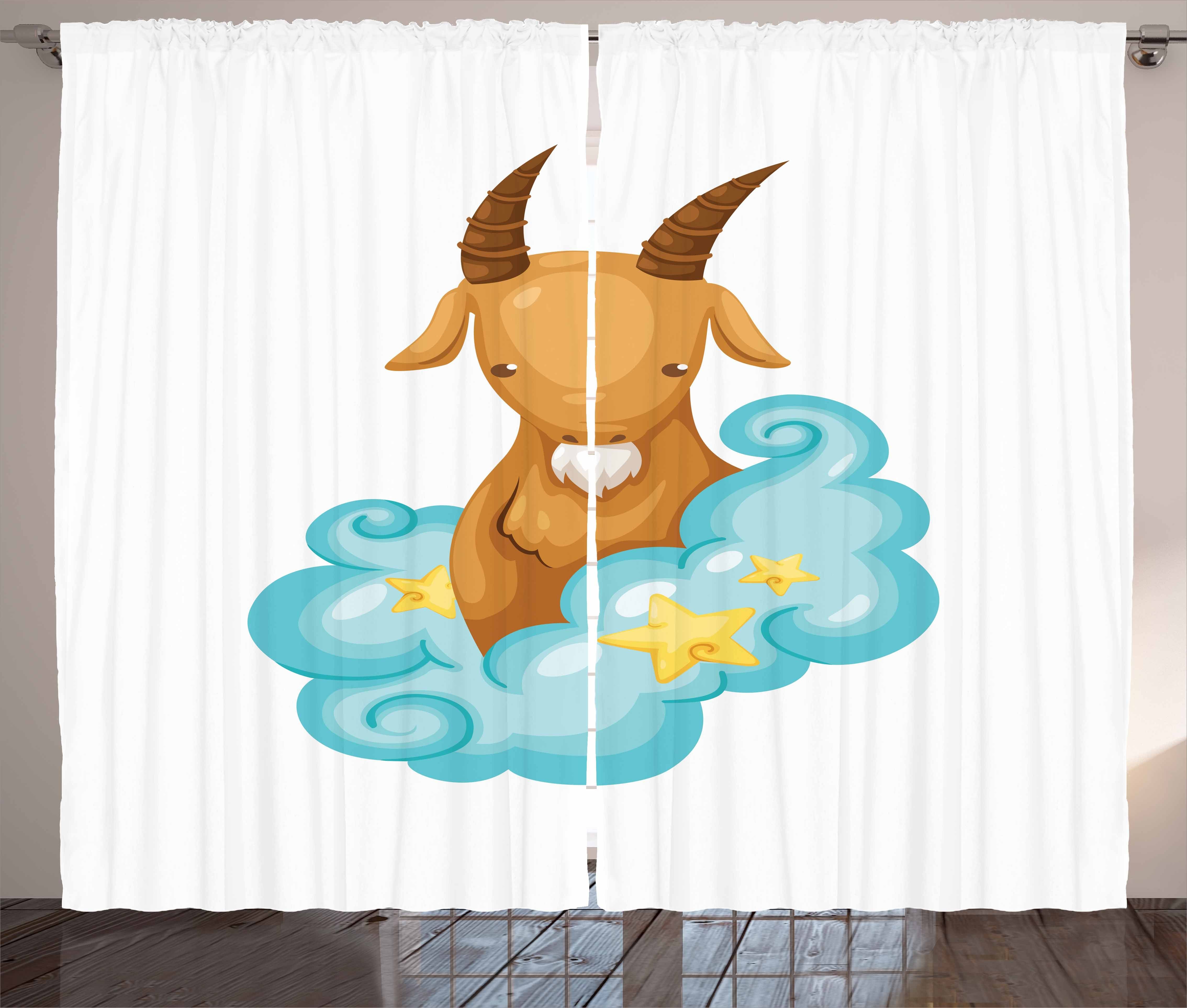 Abakuhaus, Steinbock Gardine Schlafzimmer und Haken, Cartoon-Ziege Sternzeichen Schlaufen mit Kräuselband Vorhang
