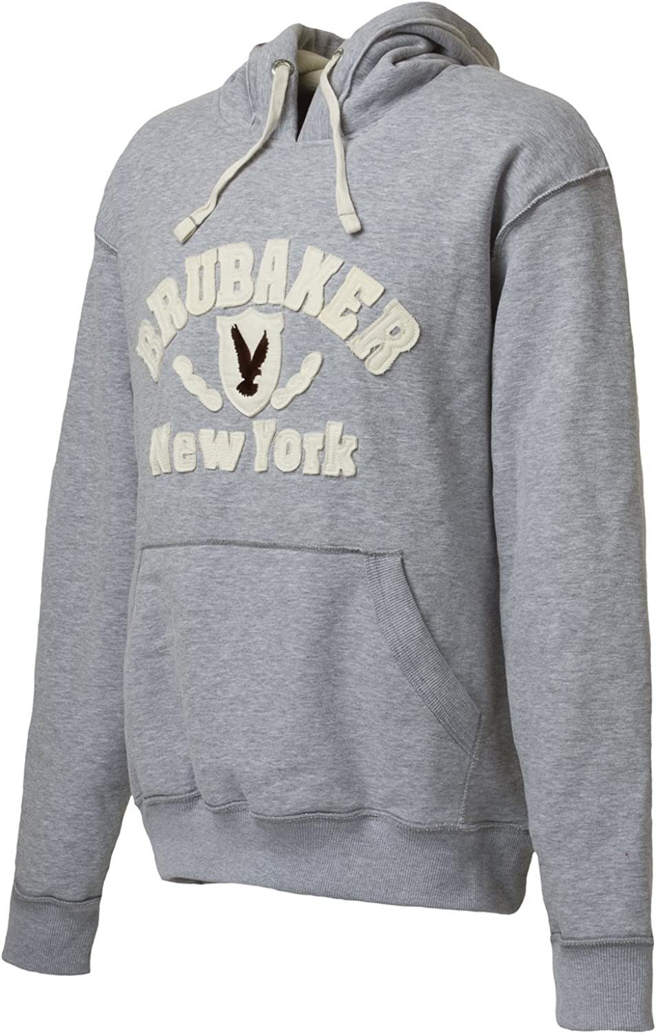 BRUBAKER Kapuzensweatshirt Herren Sweatshirt (1-tlg) Grau mit Sweater Kängurutasche - New Eagle Kapuze York Adler mit und Logo