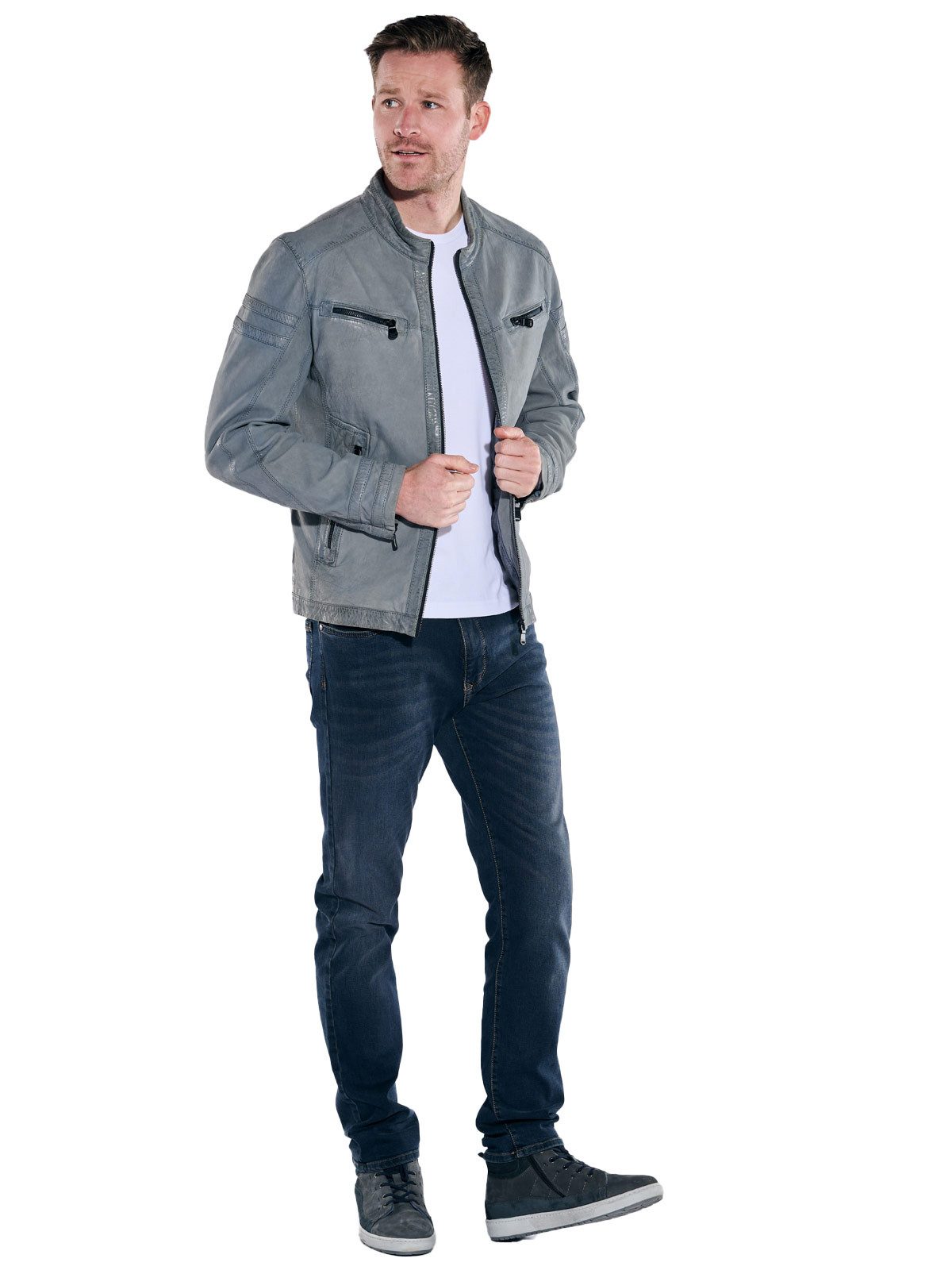 Engbers Lederjacke Herren Lederjacke regular, Taubenblau