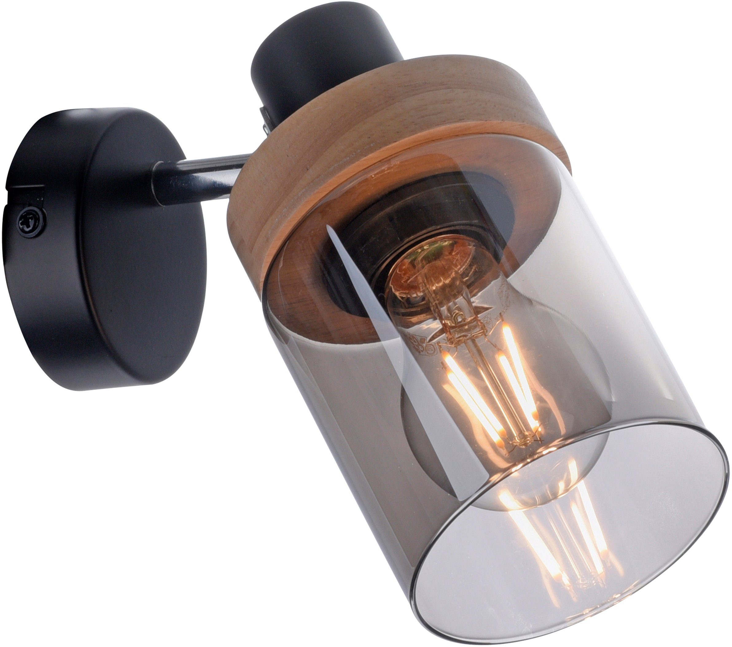 Home affaire Tendon, geeignet Leuchtmittel, E27 Wandlampe, ohne Rauchglas, für Glas, Leuchtmittel Wandleuchte - Holz