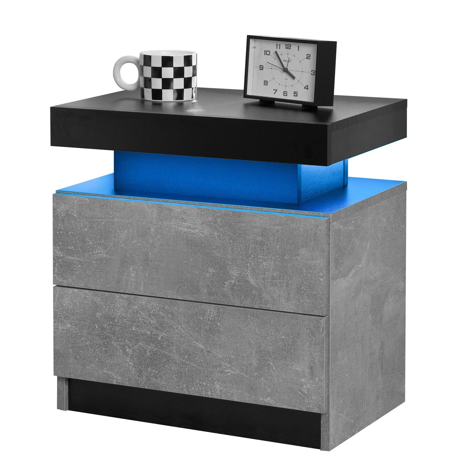 OKWISH Nachttisch LED Kommode mit 2 Schubladen, Nachtschrank Nightstand Beistelltisch (Nachtkonsole einstellbare mehrfarbige LED-Beleuchtung, großer Stauraum, mit einstellbarem LED-Licht, großem Stauraum und stilvollem Design)