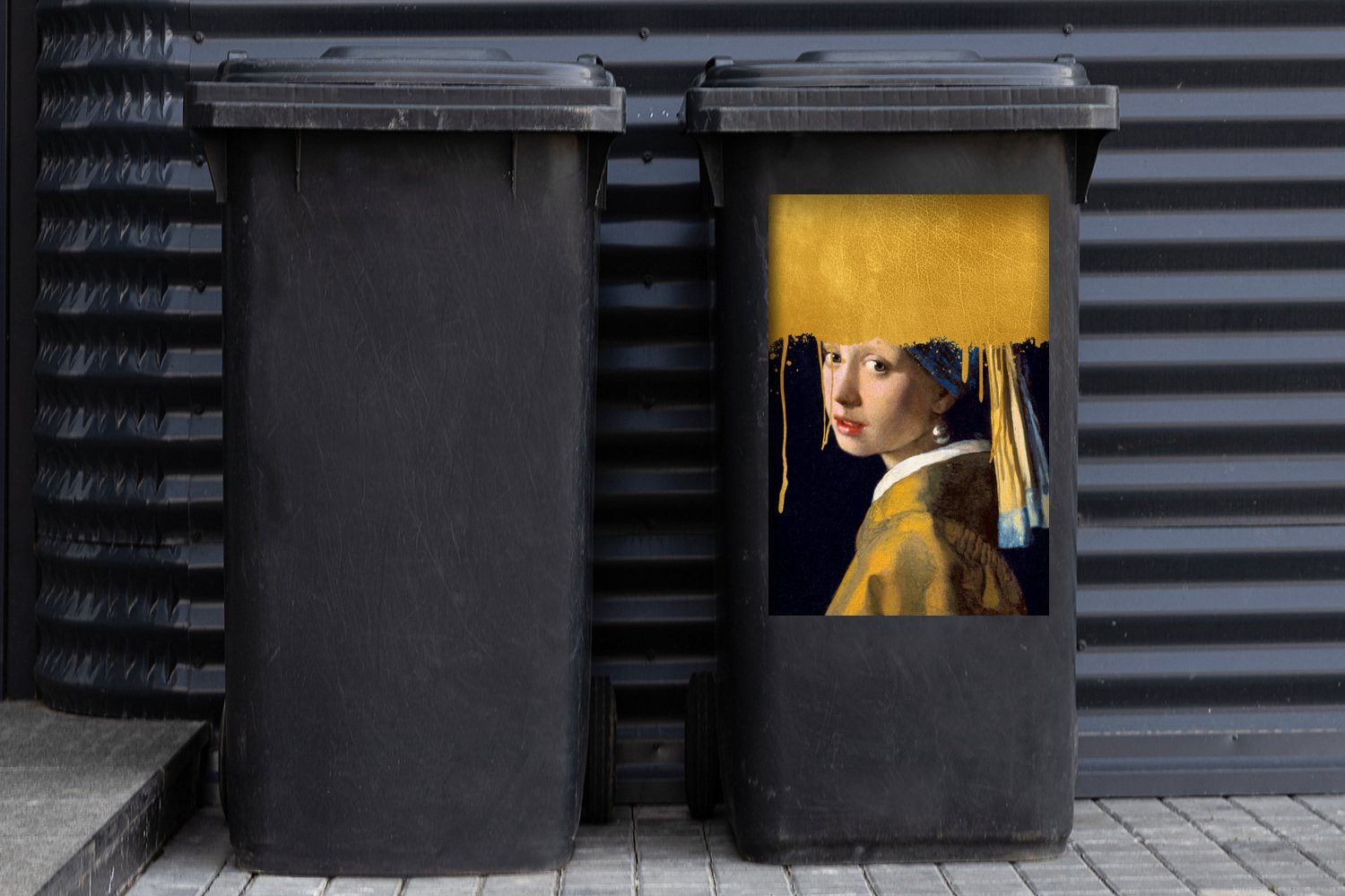 Vermeer Abfalbehälter MuchoWow - Mülleimer-aufkleber, Gold Sticker, Mülltonne, - (1 Perlenohrring St), Container, einem Mädchen Wandsticker mit Johannes