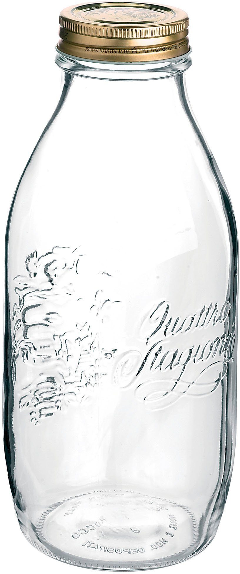 Bormioli Rocco Einmachglas Quattro Stagion, Glas, (Set, 12-tlg), luftdicht verschließbar, goldener Schraubverschluss, 1 L
