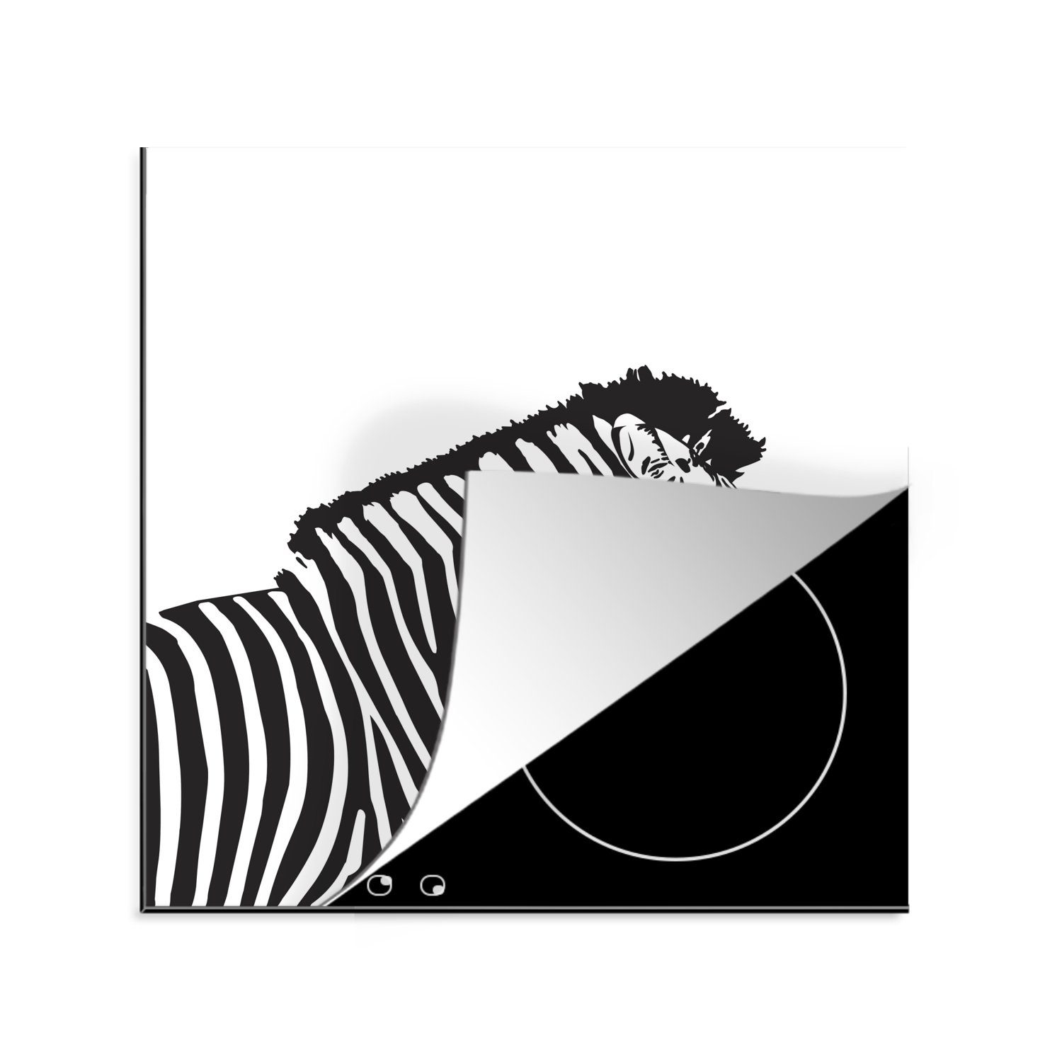 MuchoWow Herdblende-/Abdeckplatte Zebra - Illustration - Weiß, Vinyl, (1 tlg), 78x78 cm, Ceranfeldabdeckung, Arbeitsplatte für küche