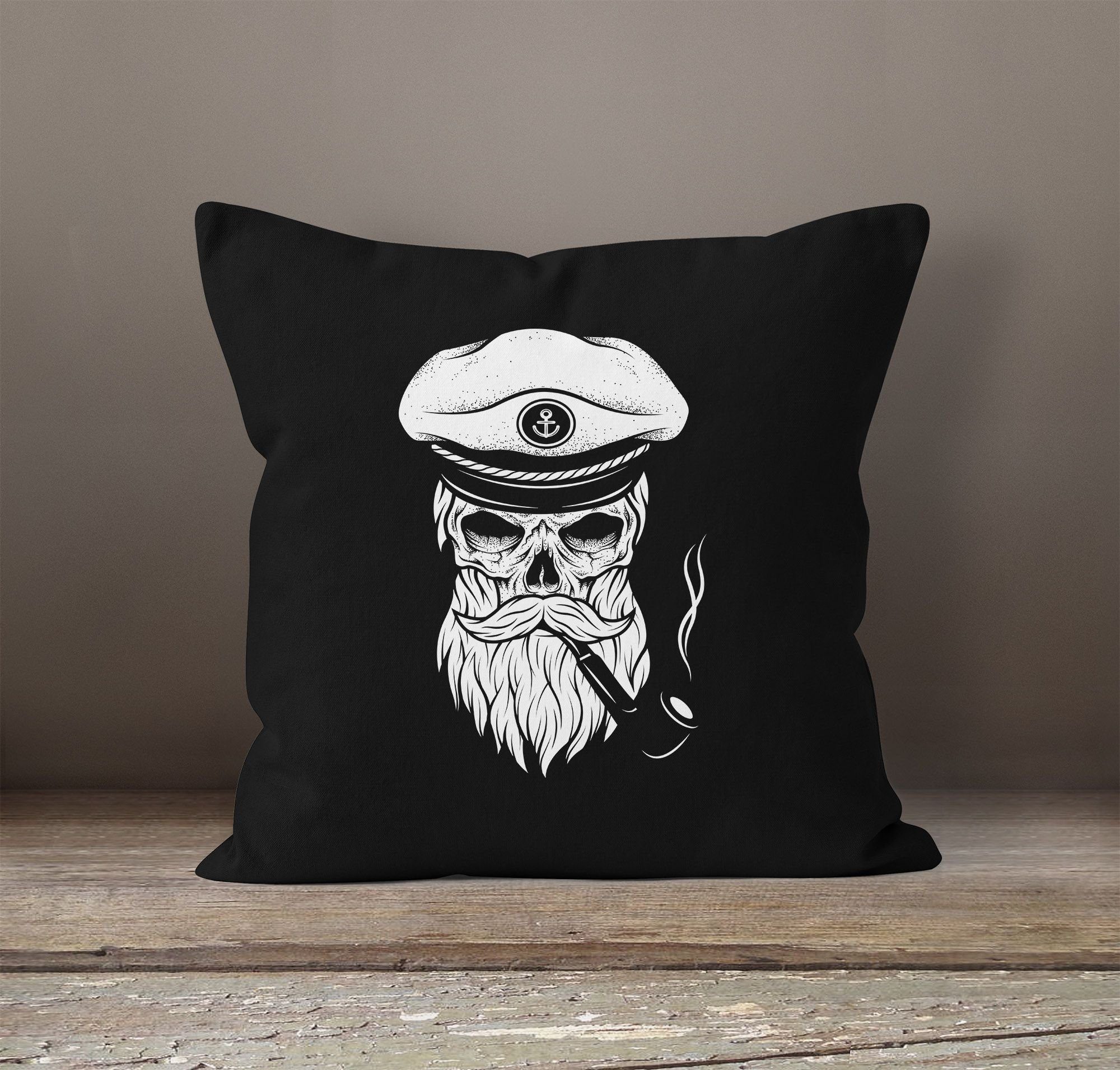 40x40 Autiga® Autiga Dekokissen Kissenbezug Seemann schwarz Bard Kapitän Totenkopf Skull Captain Hipster