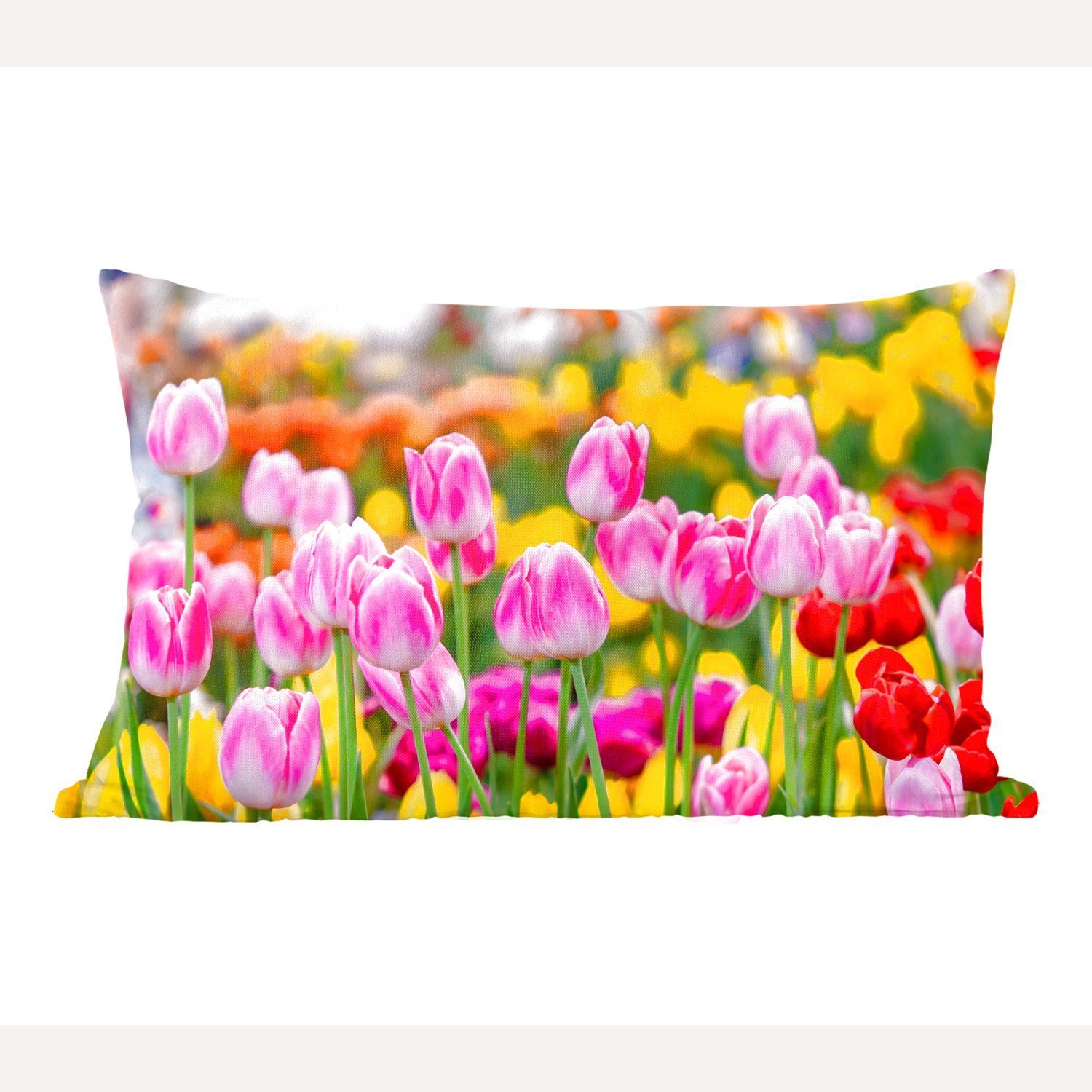 MuchoWow Dekokissen Tulpen - Farben - Frühling, Wohzimmer Dekoration, Zierkissen, Dekokissen mit Füllung, Schlafzimmer