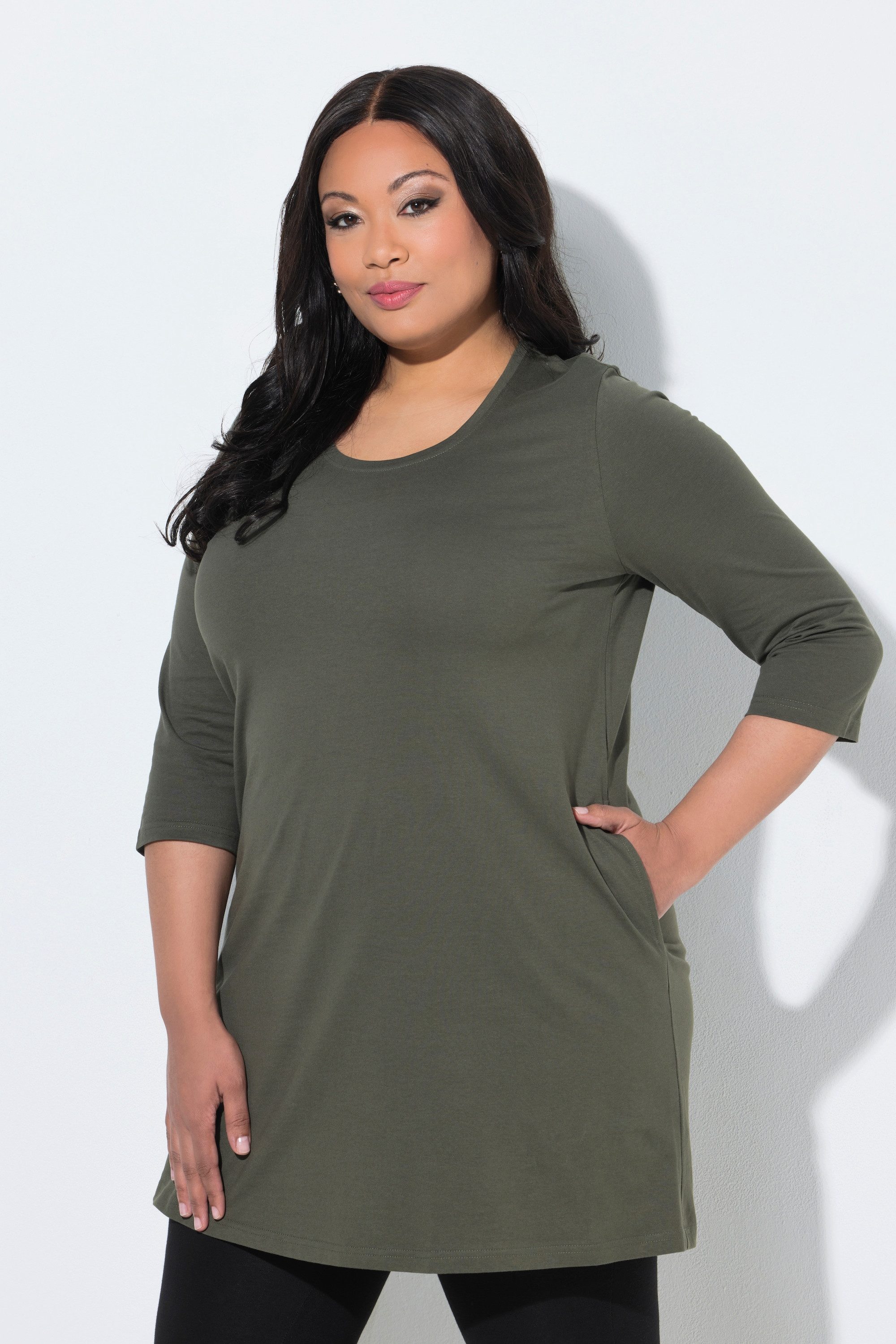 Ulla Popken Longshirt Longshirt A-Linie Rundhalsausschnitt 3/4-Arm