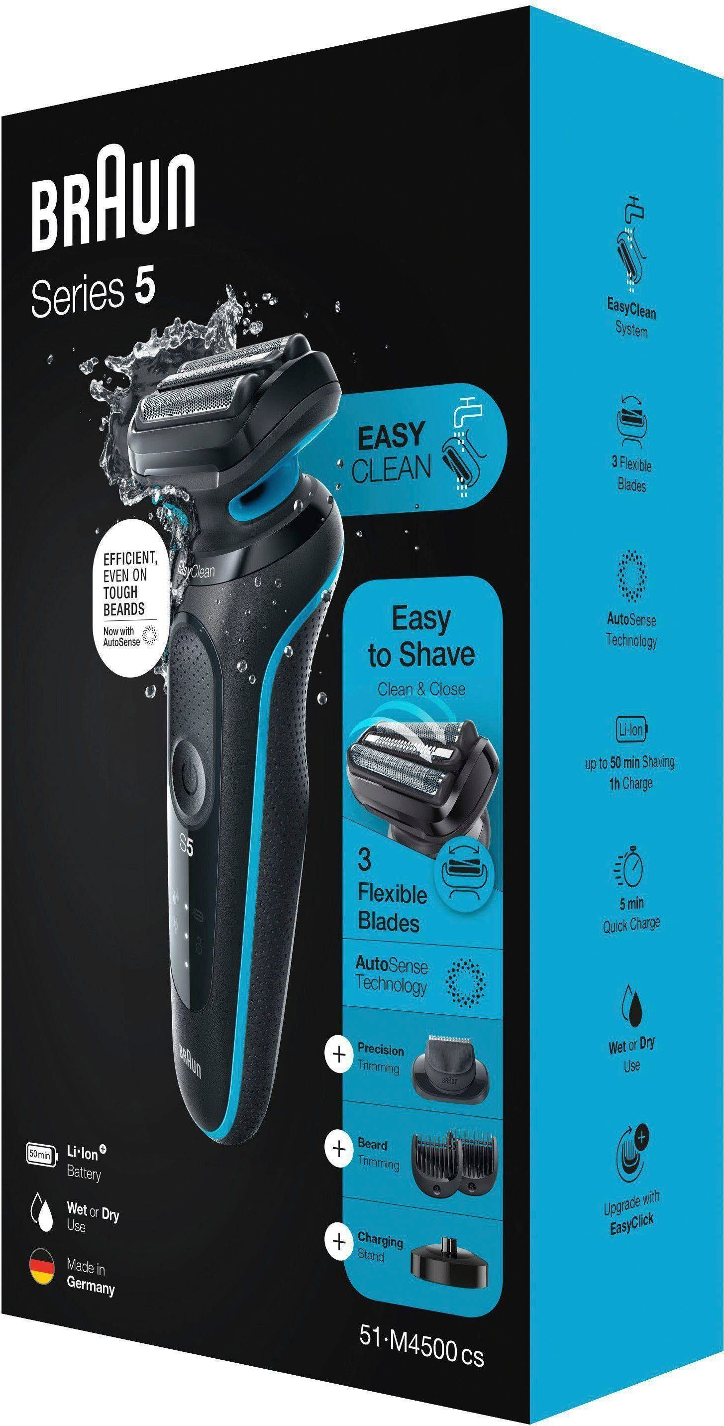 Braun Series 5 Elektrorasierer Für Männer – Mit 3 Flex-Klingen, 50 Min Akkulaufzeit, Bodygroomer-Aufsatz, Wasserdicht, Nass/Trockenrasur, Blau