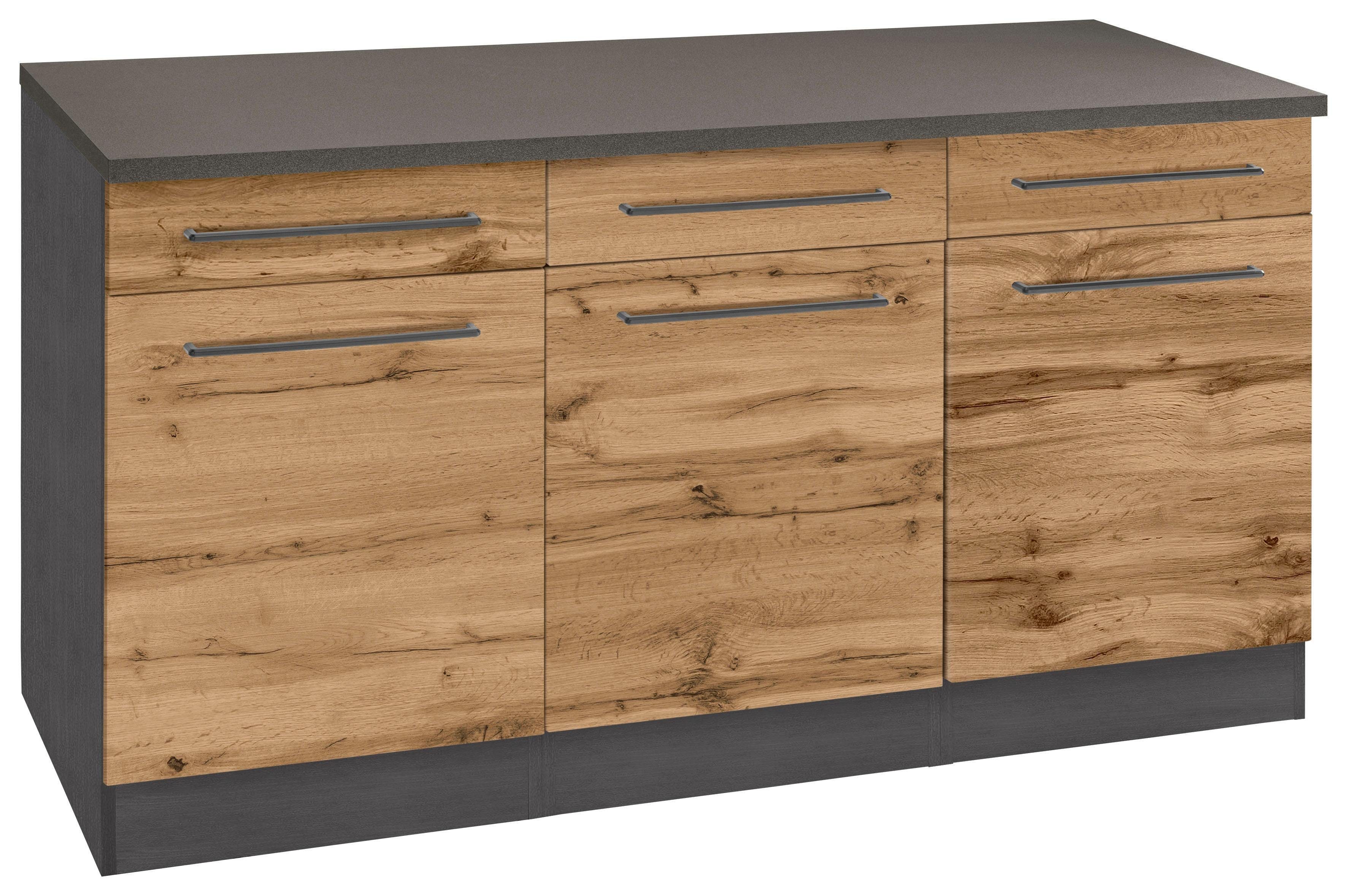 HELD MÖBEL Unterschrank Tulsa 150 cm breit, 3 Schubkästen, 3 Türen, auch als Sideboard verwendbar wotaneiche | grafit