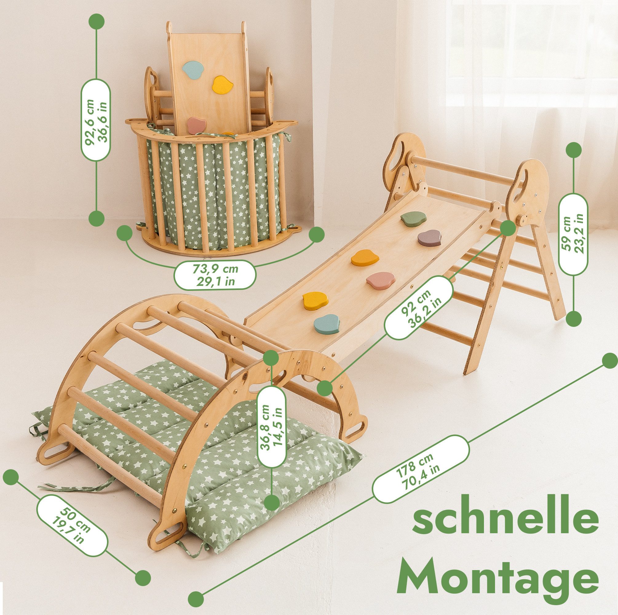Goodevas Klettergerüst 5-in-1 Montessori Holz-Kletter-Set 5in1 für Kleinkinder 1-3 Jahre alt, (5-St)