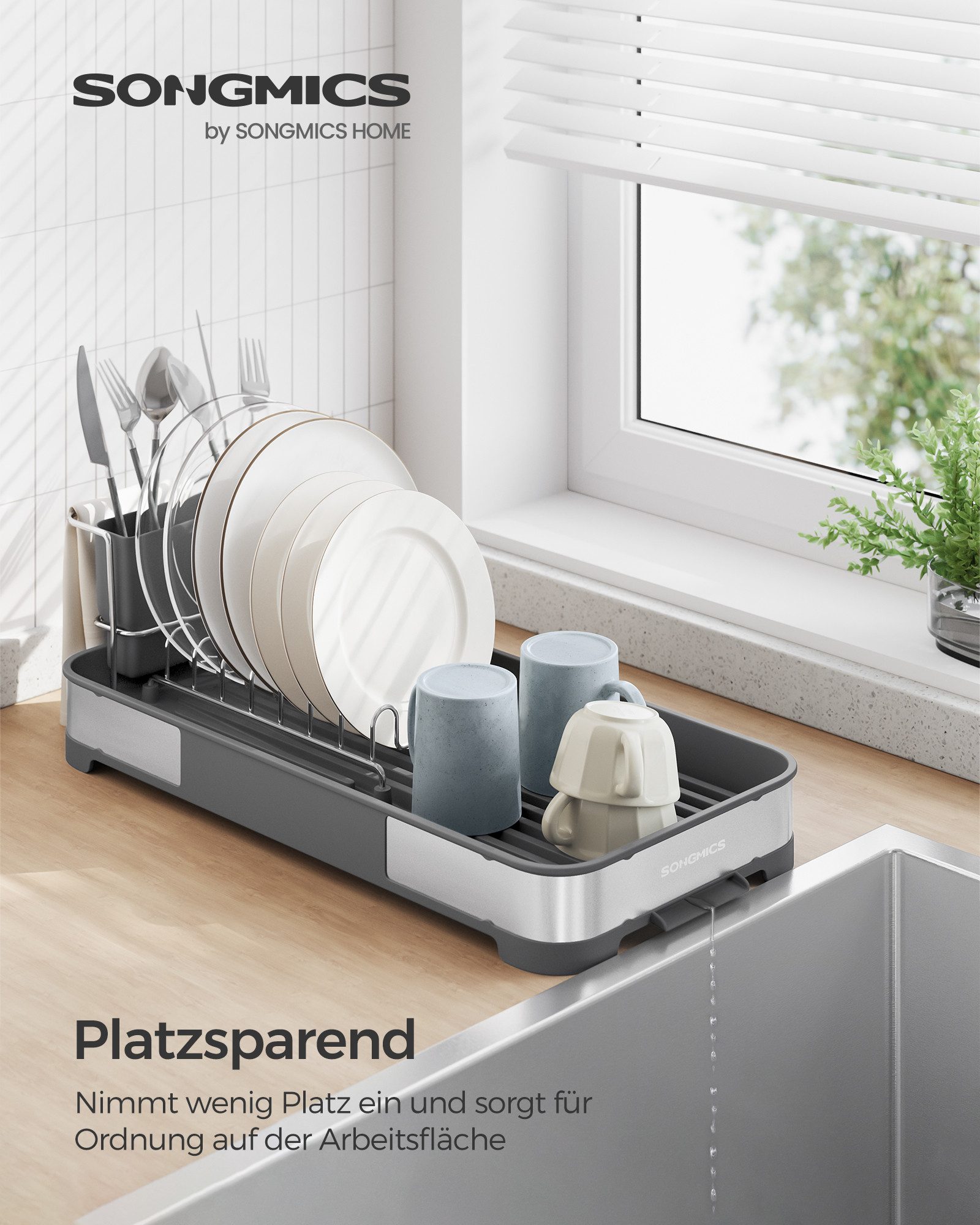 SONGMICS Trockenständer Abtropfgestell, Abtropfständer,Besteckhalter, Tassenhalter rostfrei, für Geschirr