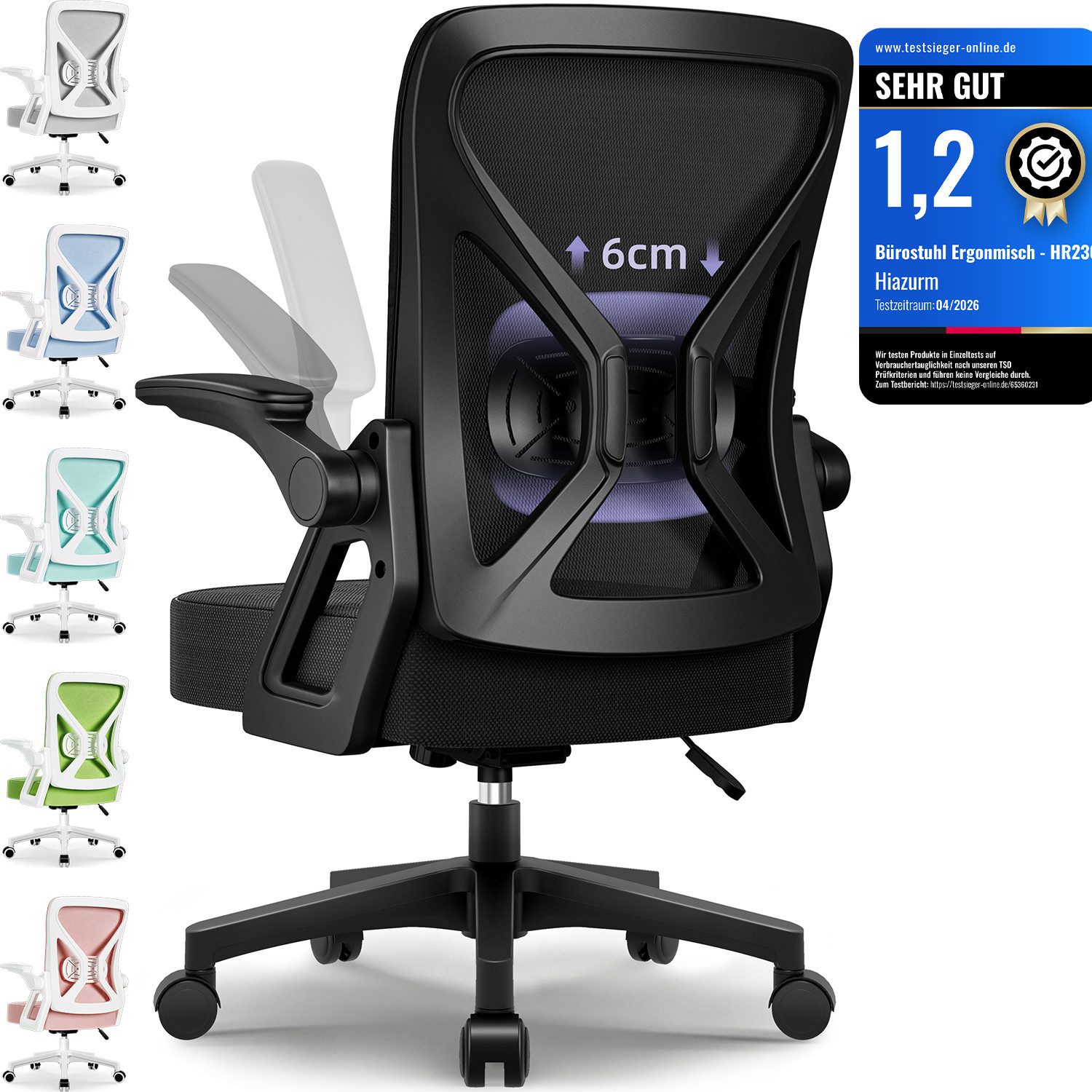 Hiazurm Bürostuhl Bürostuhl,Chefsessel aus Mesh,Ergonomischer Schreibtischstuhl (Verstellbarer Armlehnen, Lendenwirbelstütze,Drehstuhl Wippfunktion,Atmungsaktiv), Verlängerte und Verbreiterte Rückenlehne, Bis 155 kg,Schwarz