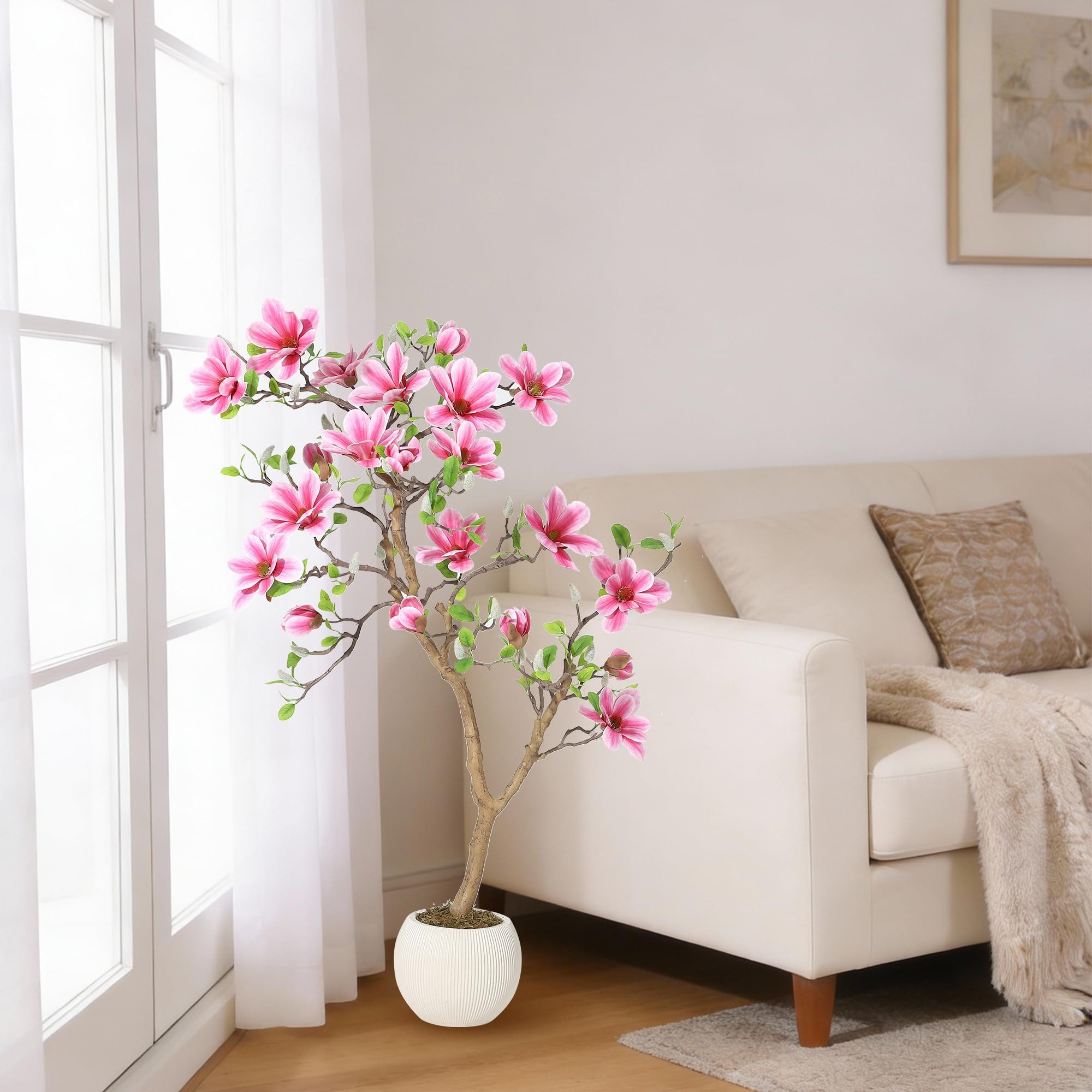 Kunstbaum Künstliche Magnolia Baum mit weichen rosa Blüten für Home Decor, günstig online kaufen
