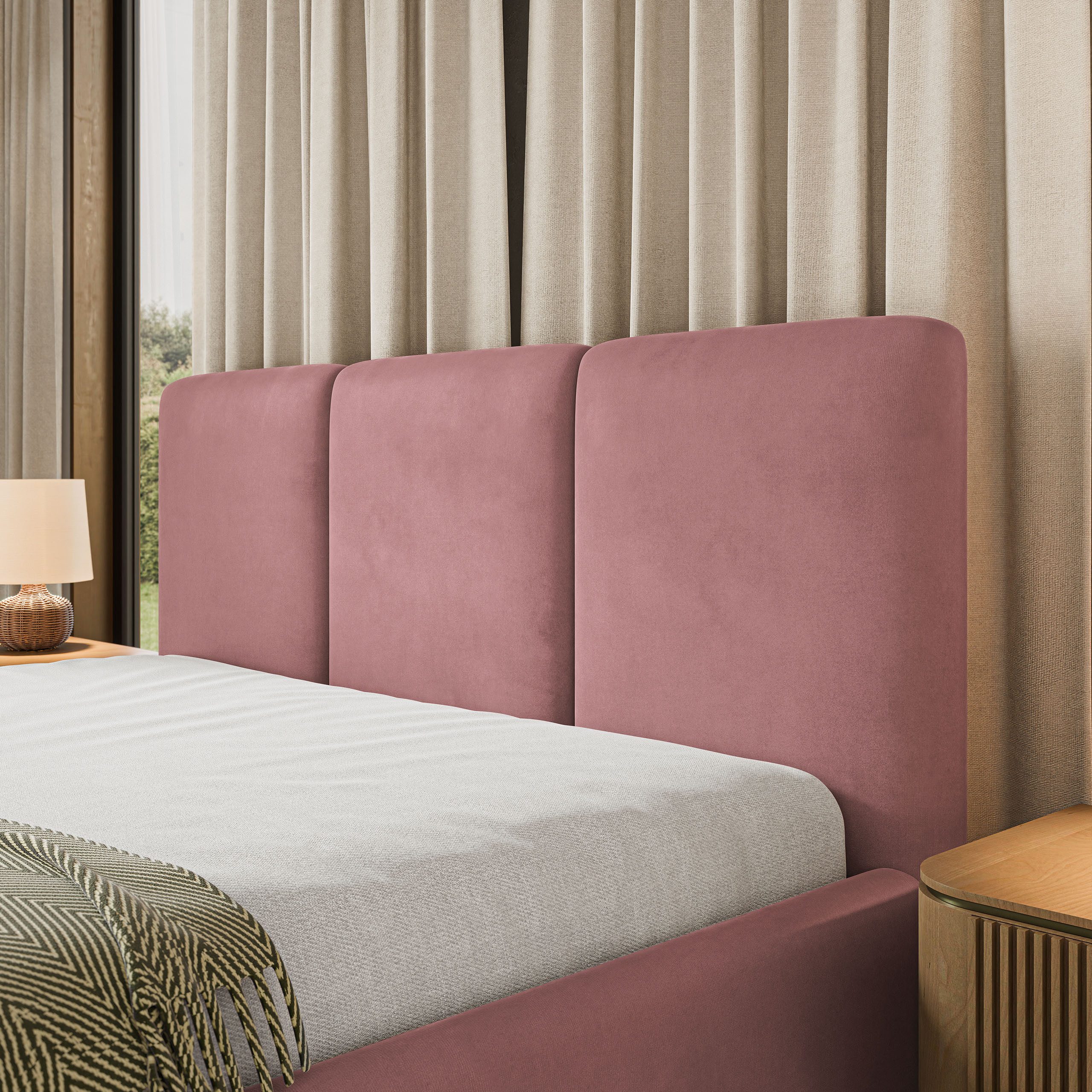 Masseno Polsterbett MORENA 120x200 cm rosa (mit Bettkasten und Lattenrost)